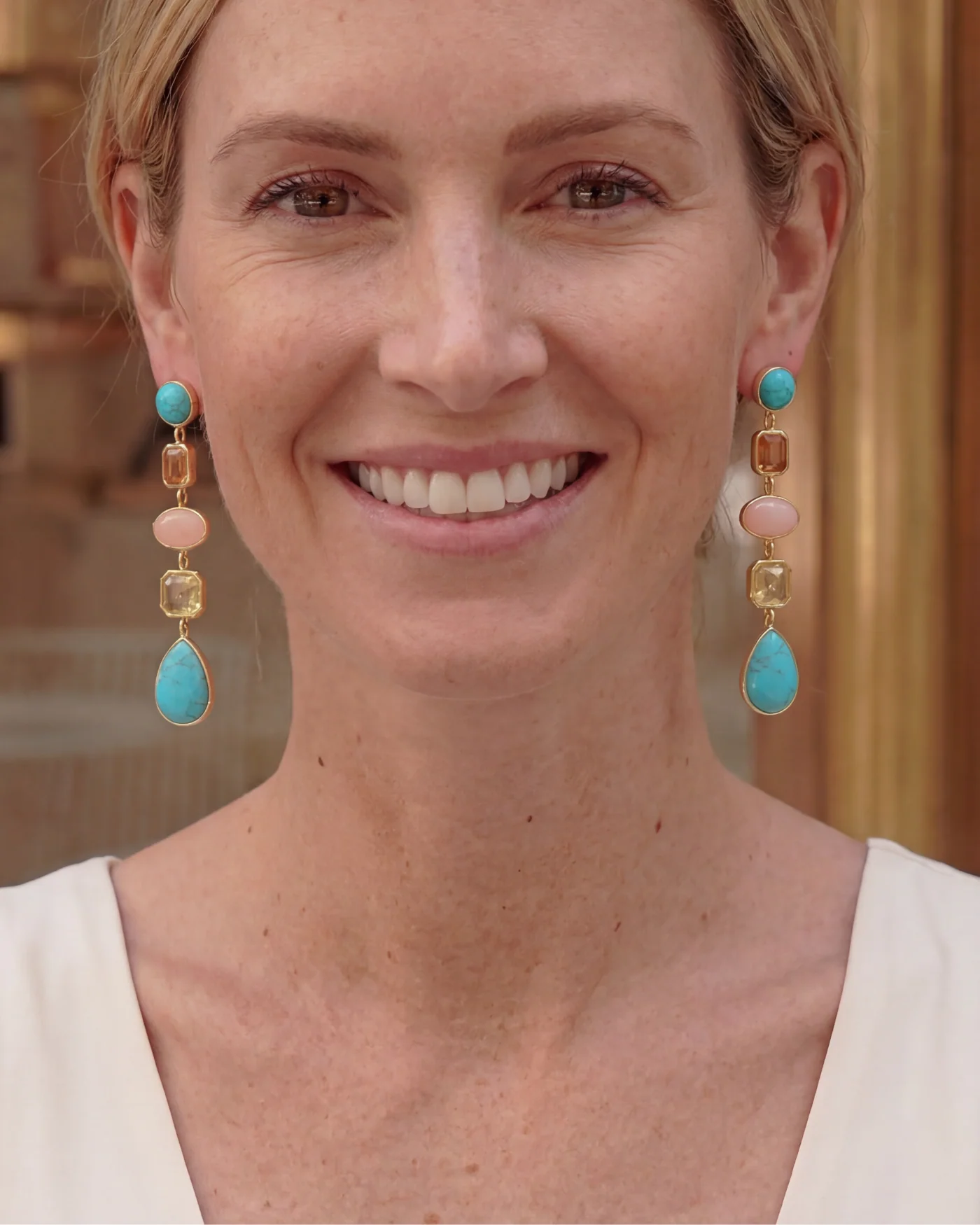 Naomie Convertible Statement Earrings with Turquoise and Citrine-Hued Stones