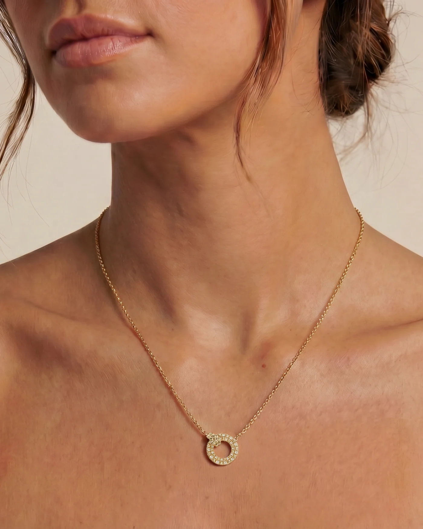 Vivienne Necklace with Pavé and Pyramid Disc Pendant in Gold-Plated Brass