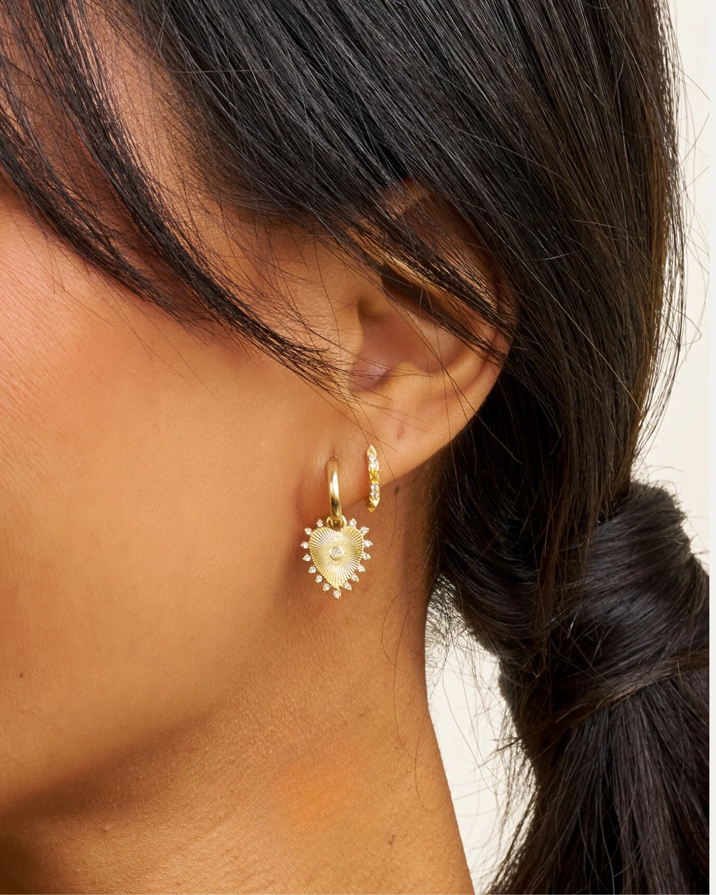 Stevie Heart Huggie Earrings with Pave Heart Charm
