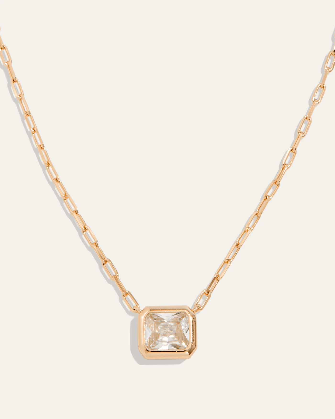 Bezel Set Essential Necklace with Simulated Emerald-Cut Diamond