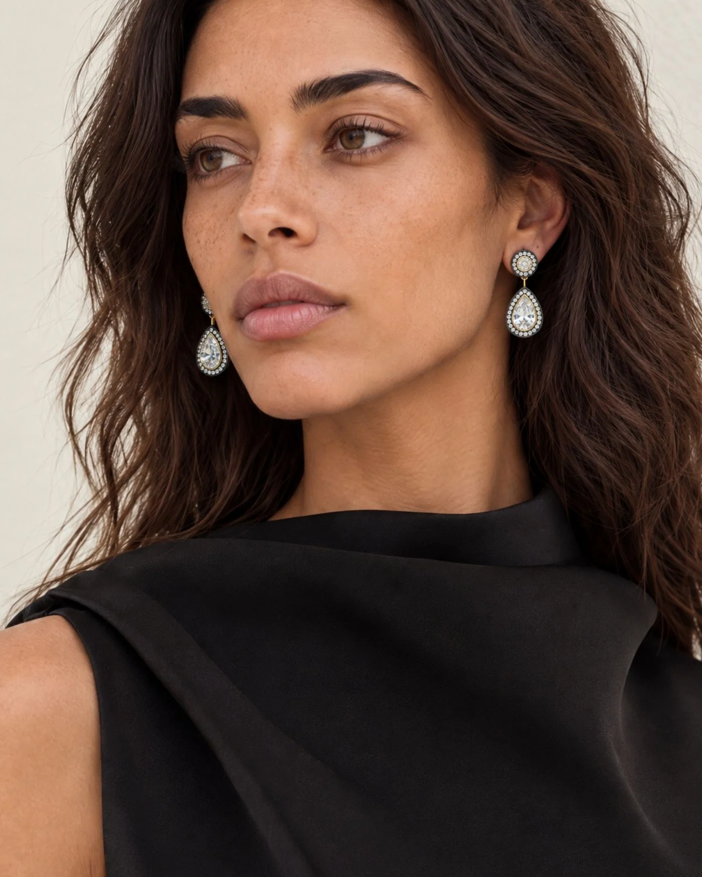 Naomie Two-Part Pavé Diamond Earrings in 12K Gold and Hematite