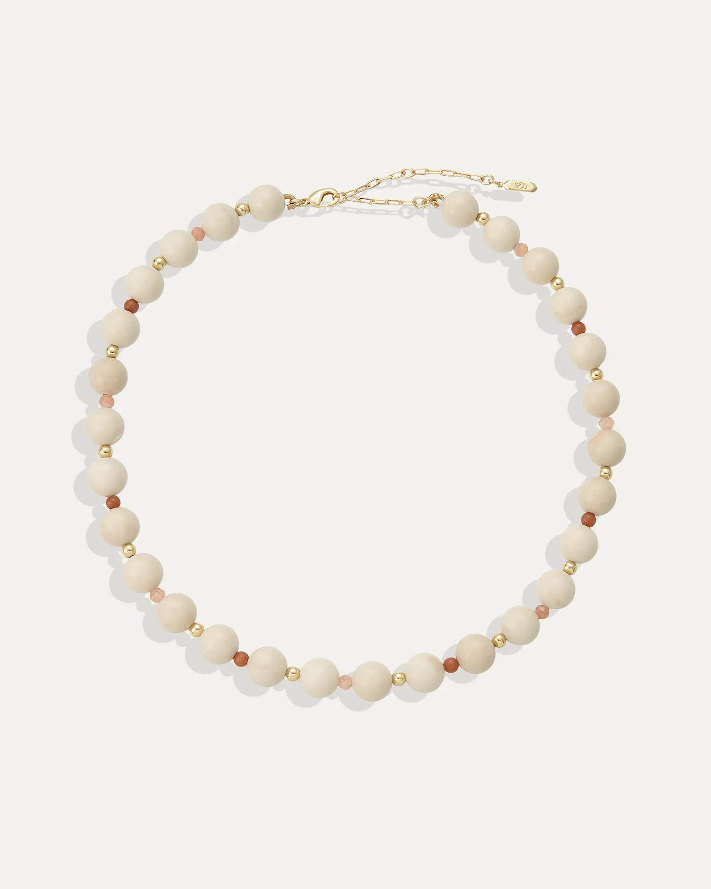 Dot Necklace in Ivory with White Fossil Beads and Gold-Dipped Brass