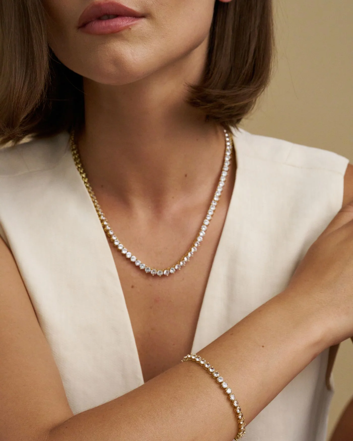 Adjustable Simulated Diamond Tennis Necklace in 12K Gold or Rhodium