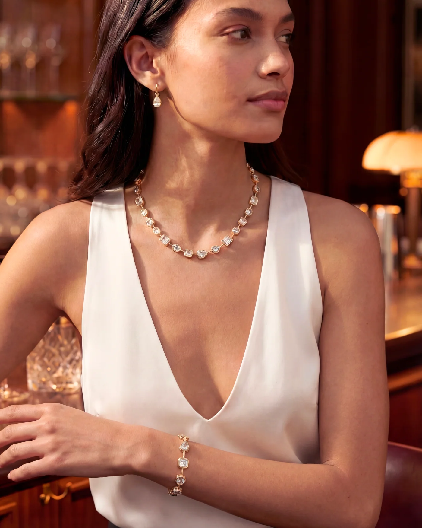 Naomie Tennis Necklace in 12k Gold-Plated Brass with Mixed Cut Stones
