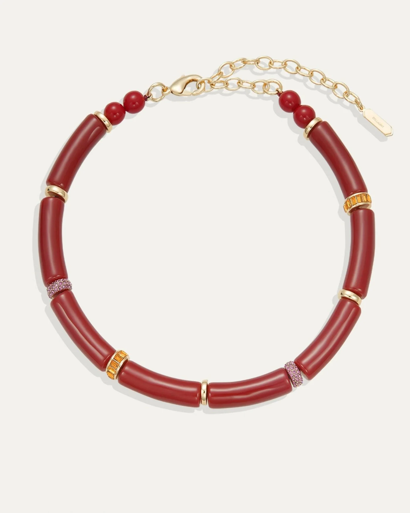 Diana Collar Necklace in Red with Gold, Pink Pavé and Citrine Rondelles