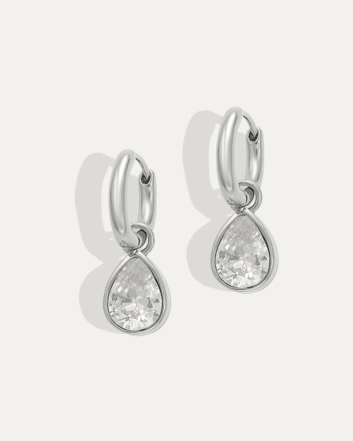 Elisa Reversible Huggie Hoop Earrings in Silver with Pear Charm