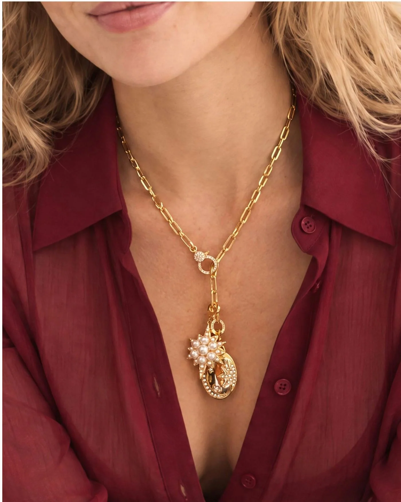 Tatum Pearl Burst Charm in 10-Karat Gold-Dipped Brass
