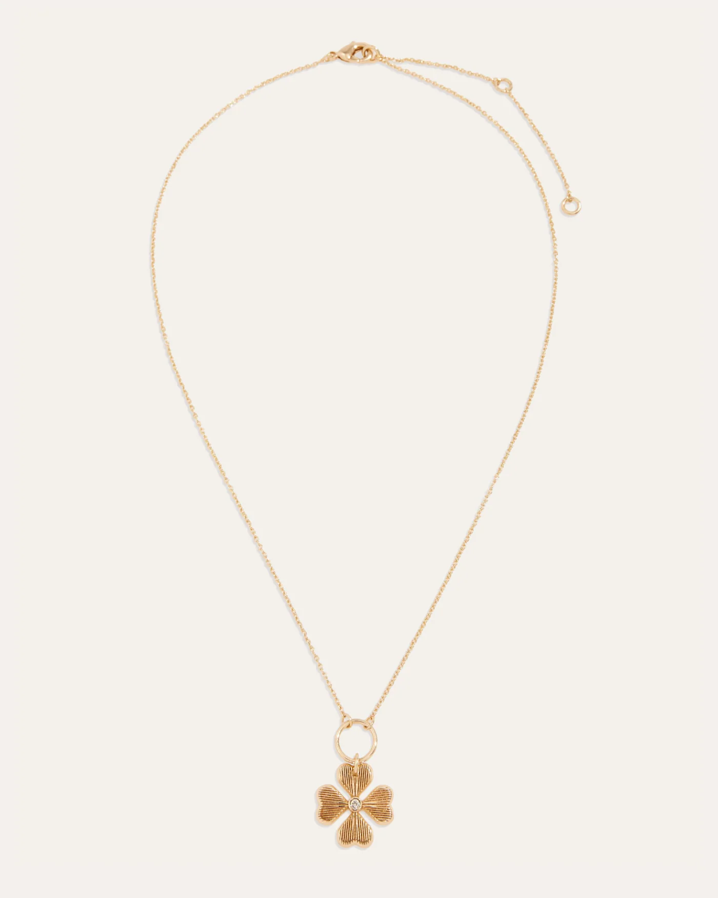 Lucky Hearts Necklace with Four-Leaf Clover Pendant in 12k Gold-Plated Brass