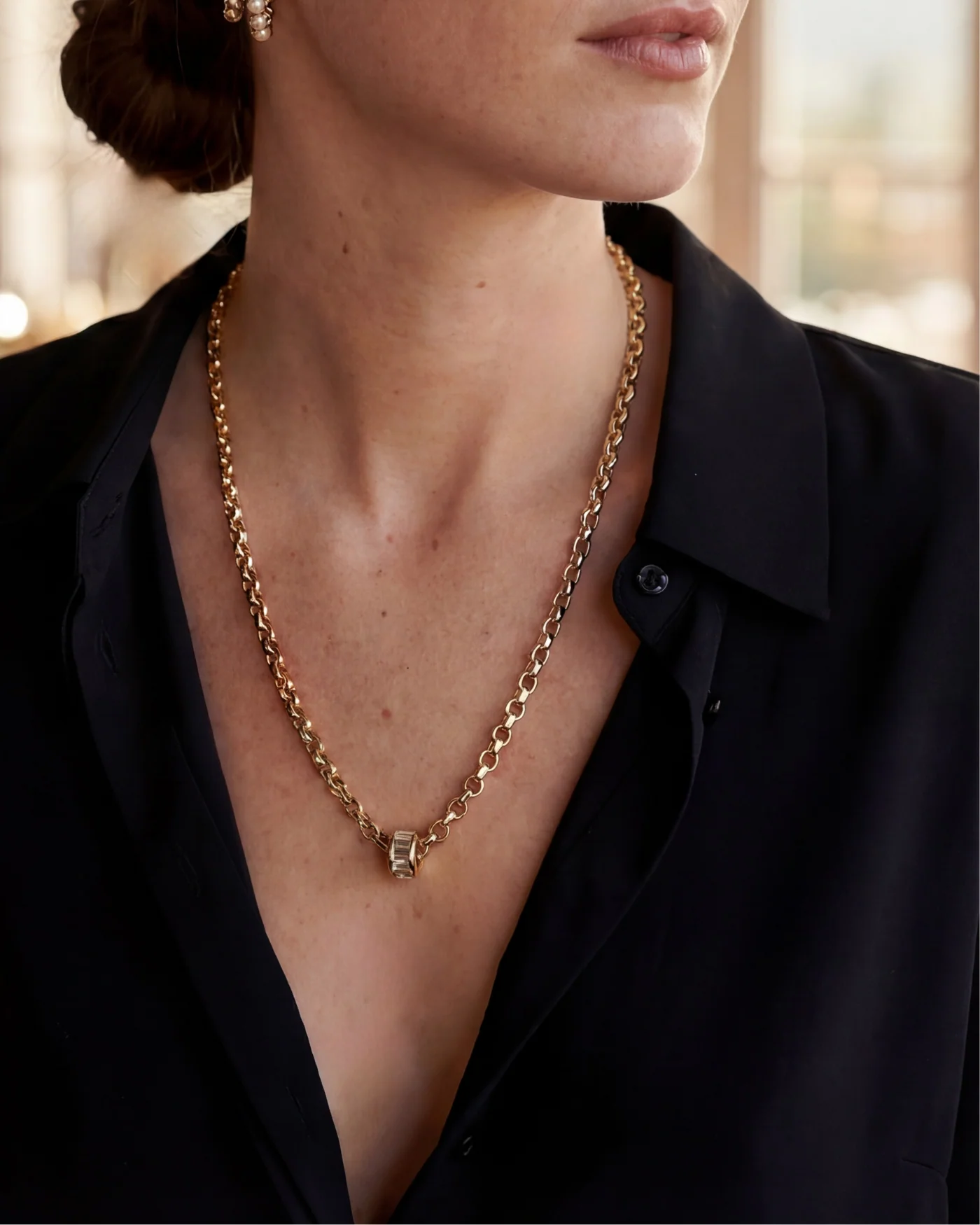 Channel Set Rondelle Charm in 12 Karat Gold-Plated Brass