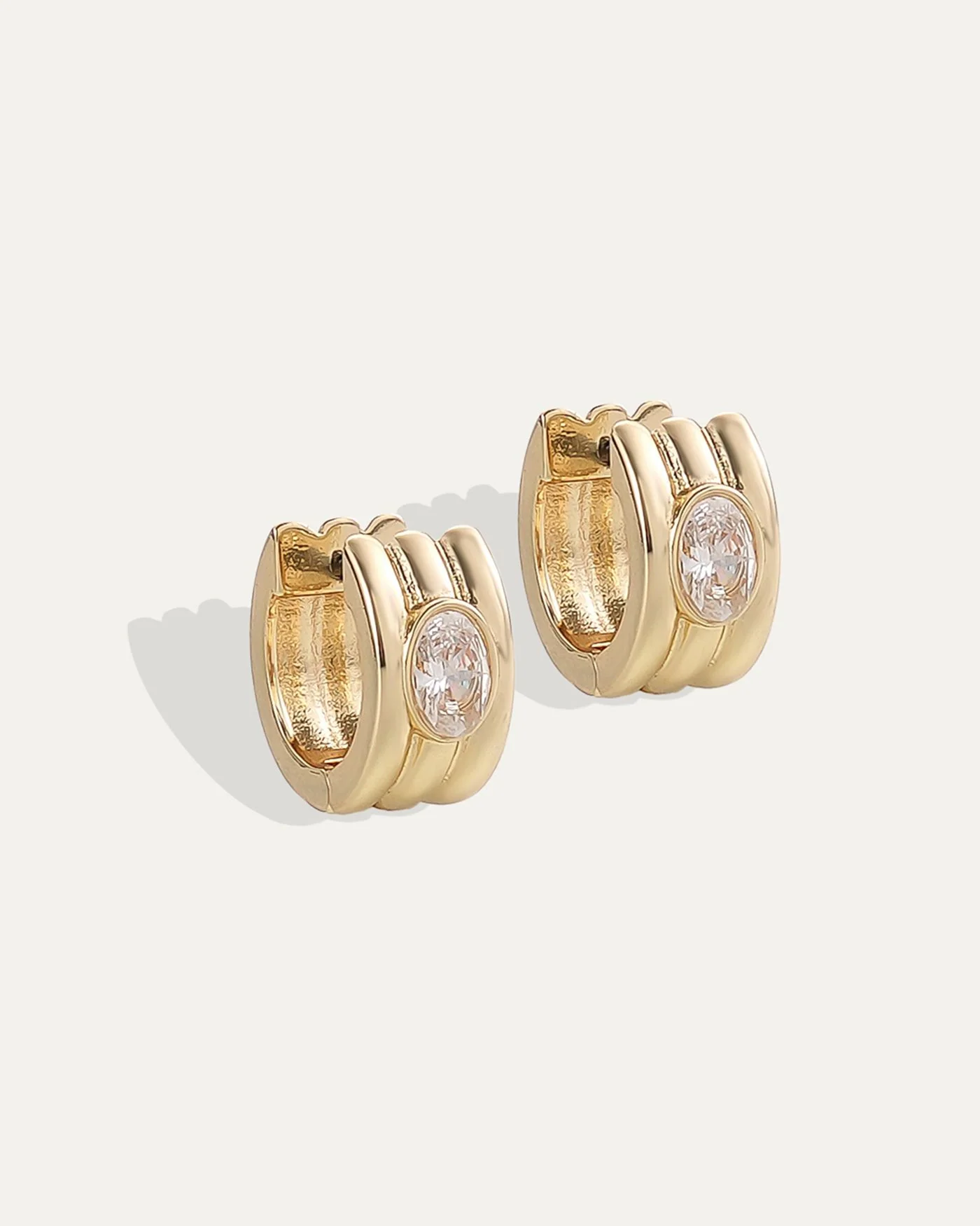 Celeste Hoop Earrings with Oval Simulated Diamond Bezel in Gold