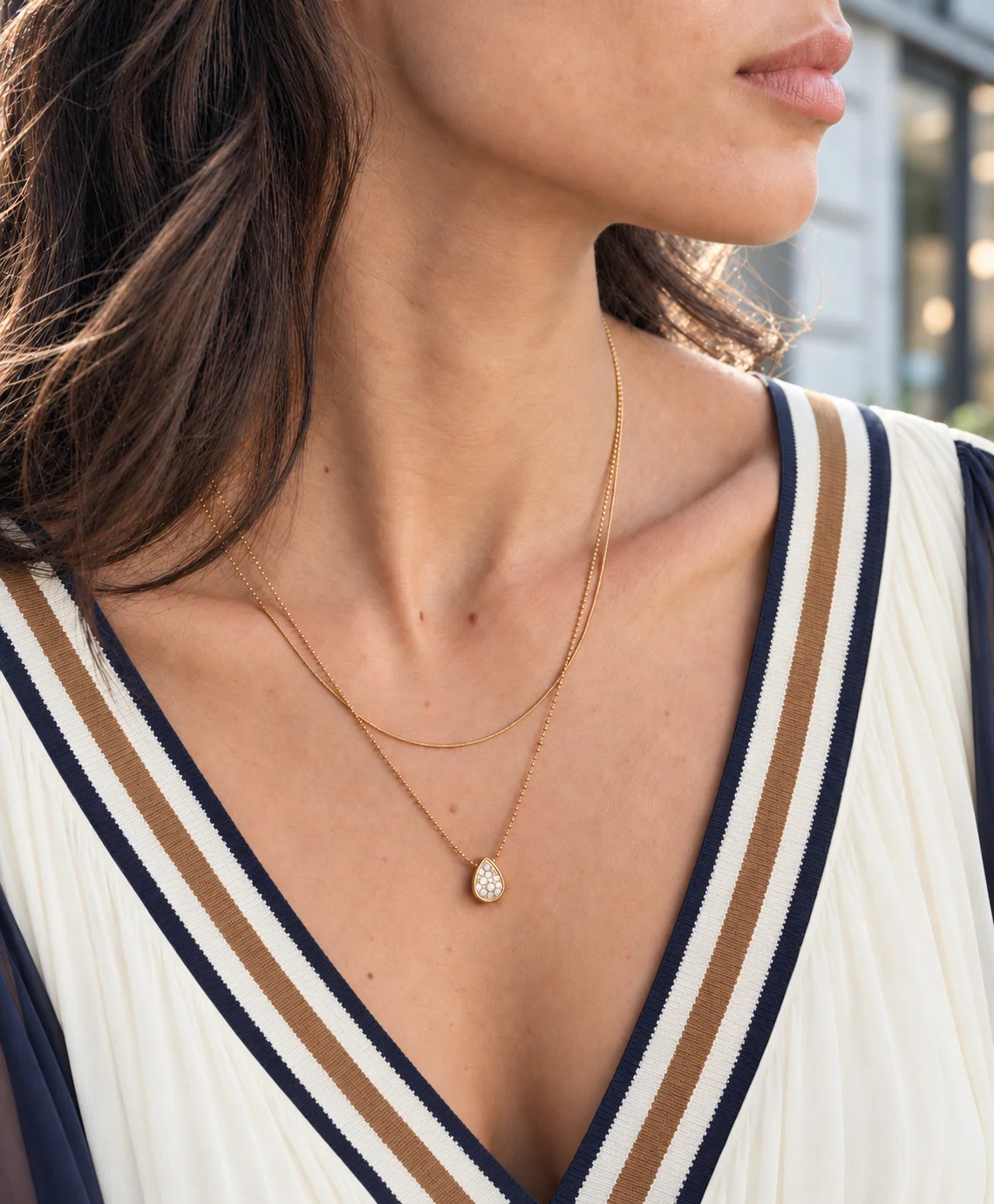 Elisa Pre-Layered Reversible Gold Necklace with Pear Pendant