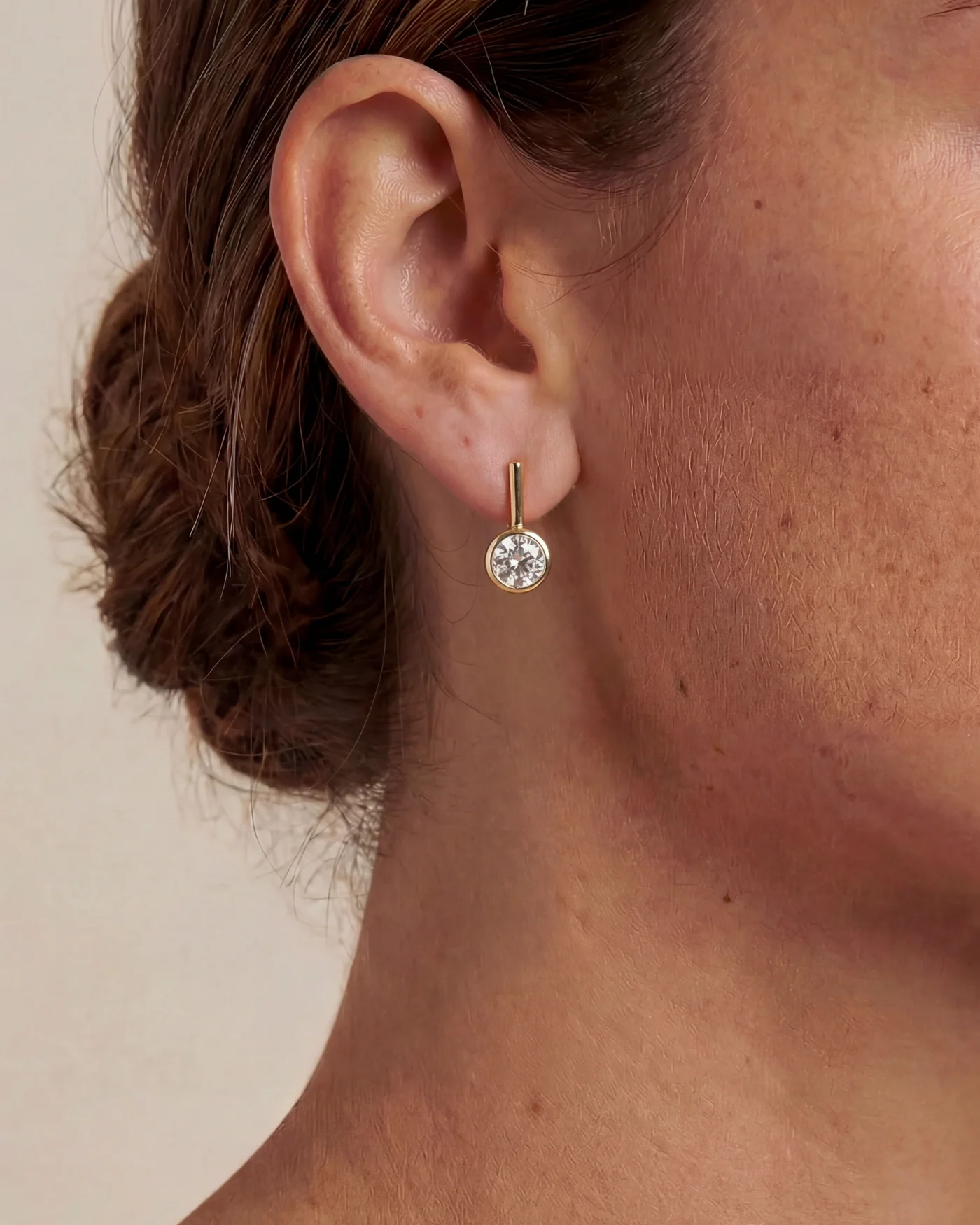 Ava Bar Stud Earrings with Bezel-Set Diamond in 12-Karat Gold