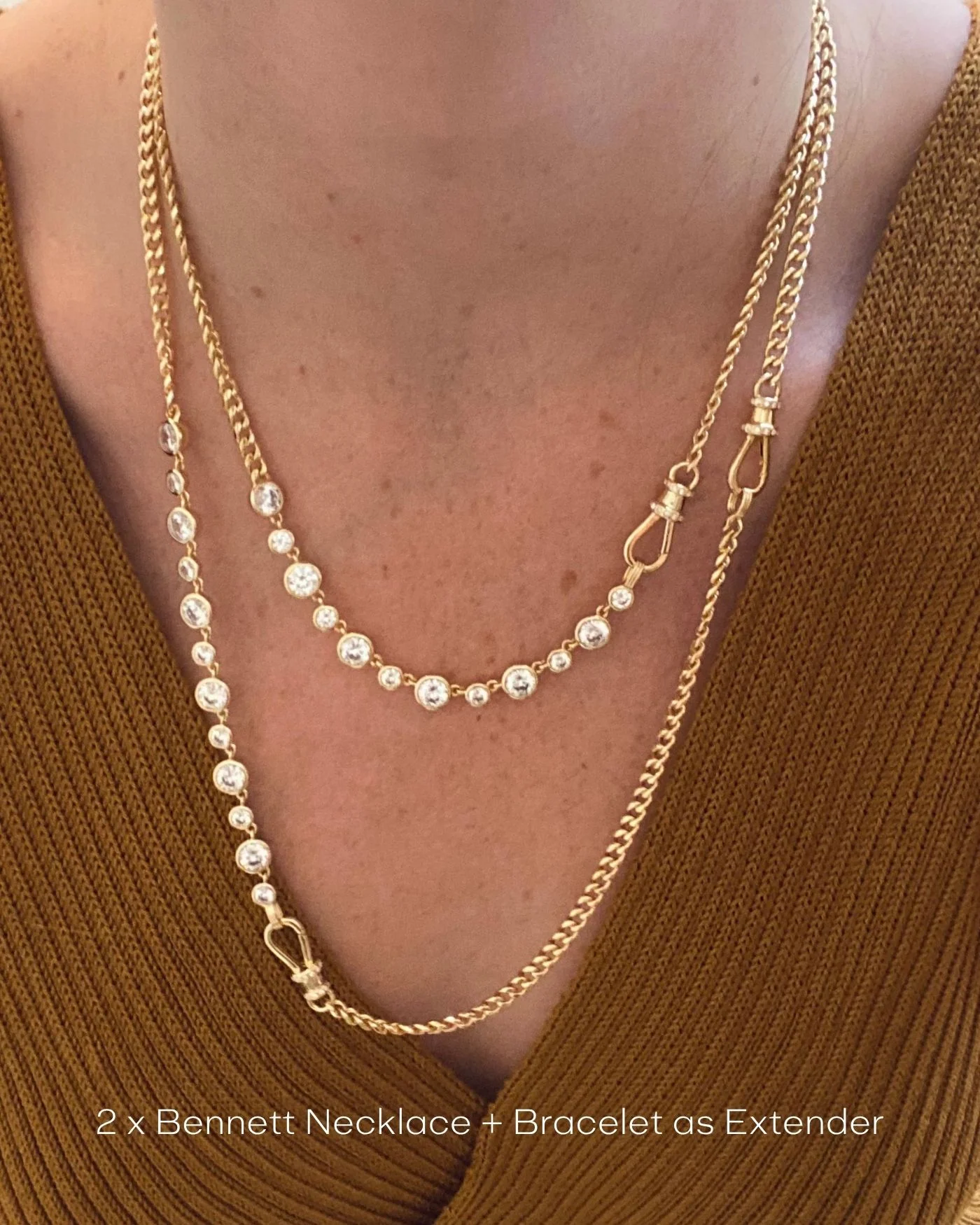 Bennett Necklace with Bezel-Set Simulated Diamonds in Gold-Plated Brass
