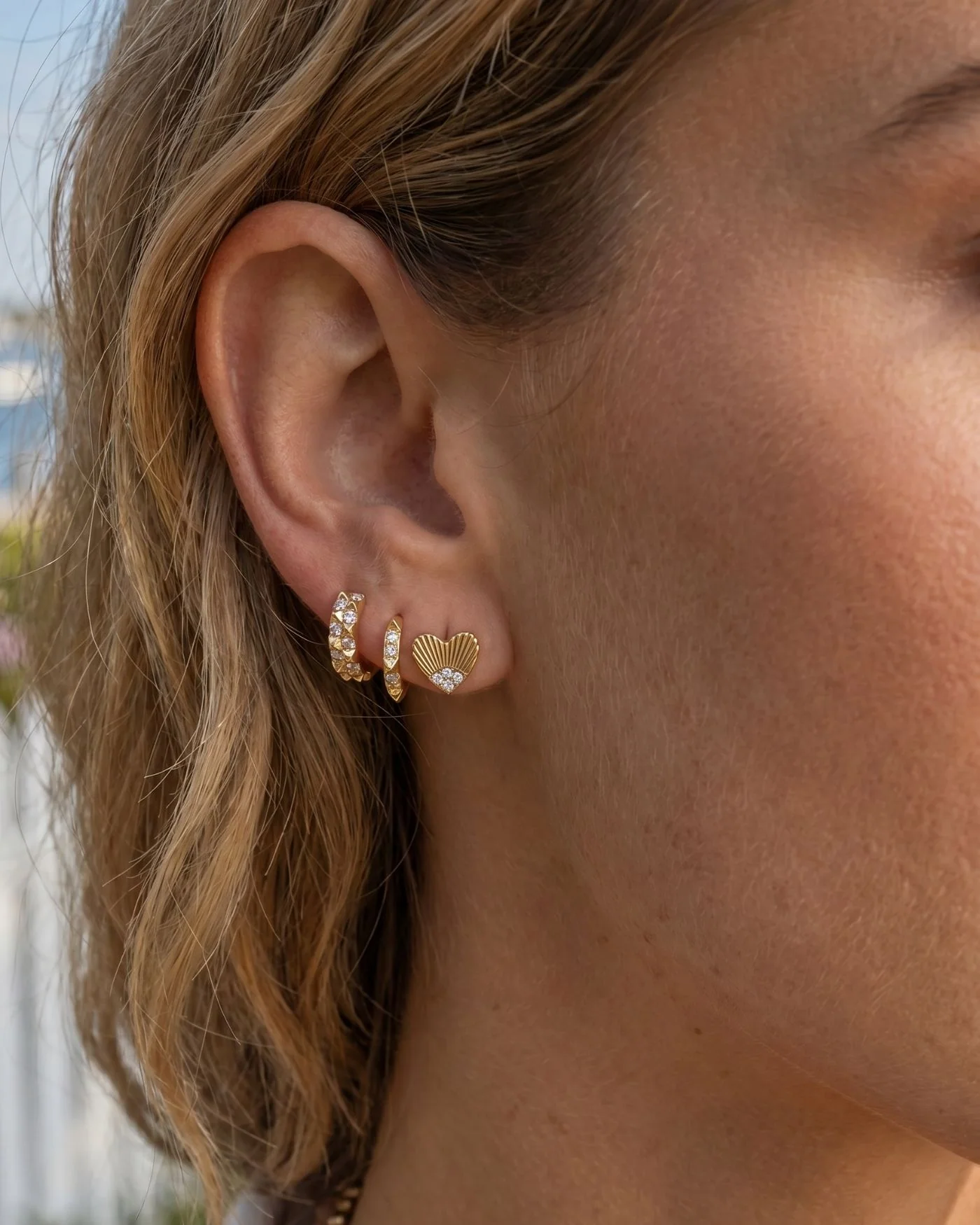 Lovestruck Stud Earrings with Etched Heart and Simulated Diamonds