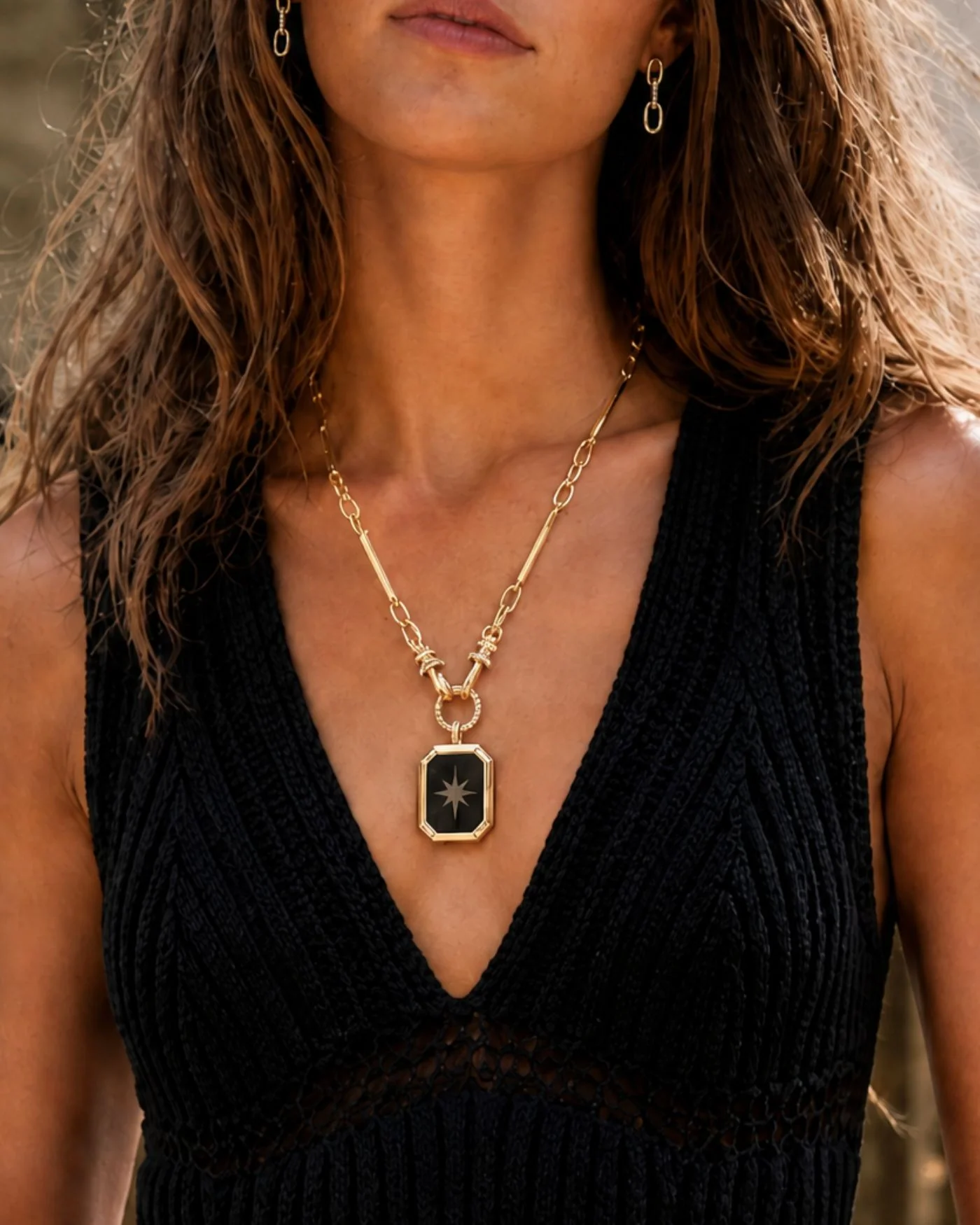 Aster Reversible Pendant Necklace in 12 Karat Gold-Plated Brass