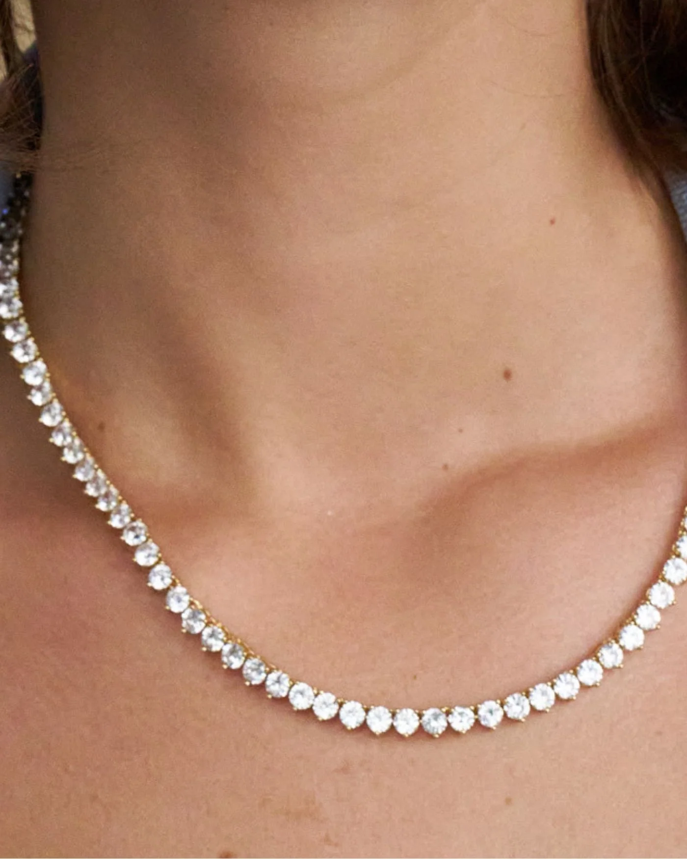 Adjustable Simulated Diamond Tennis Necklace in 12K Gold or Rhodium