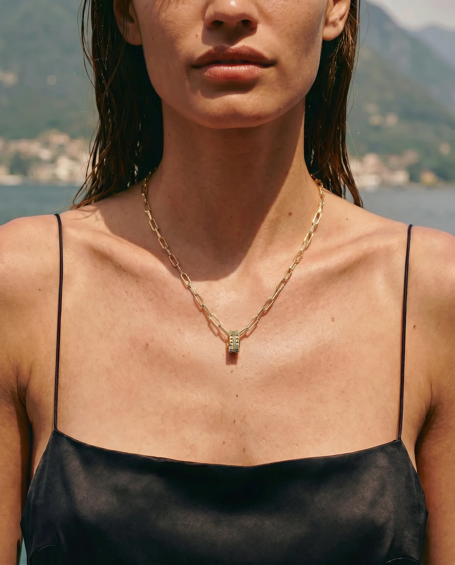 Vivienne Rondelle Charm in 12k Gold-Plated Brass with Pavé Crystals