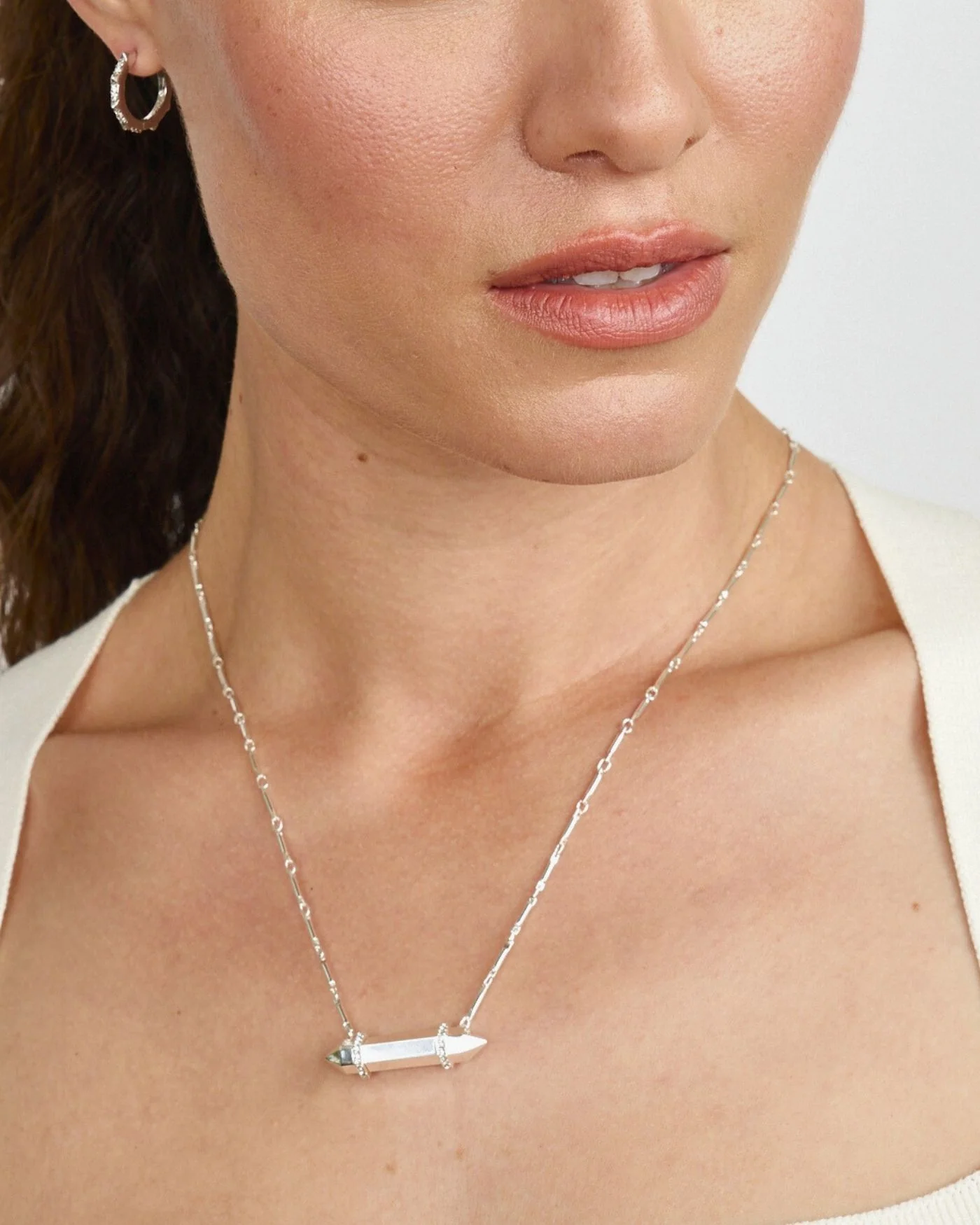 Rebel Mini Pendant Necklace in Silver with Pavé Spear