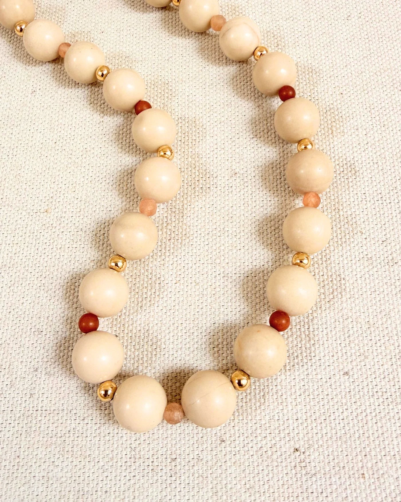 Dot Necklace in Ivory with White Fossil Beads and Gold-Dipped Brass