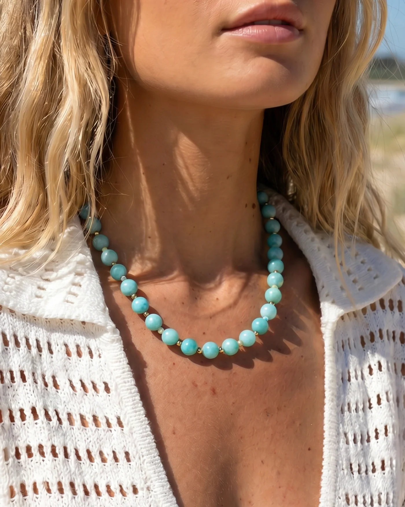Dot Necklace in Amazonite with Gold-Plated Spacer Beads