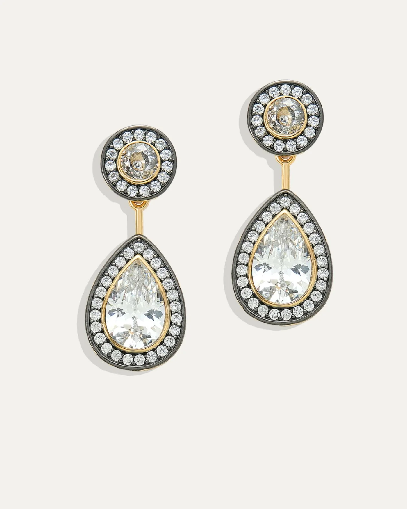 Naomie Two-Part Pavé Diamond Earrings in 12K Gold and Hematite