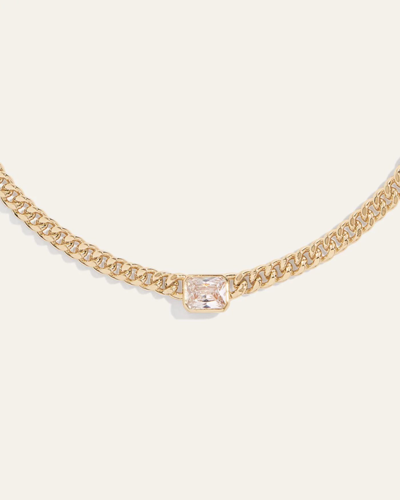 Bezel Station Necklace with Emerald-Cut Simulated Diamond on Curb Chain
