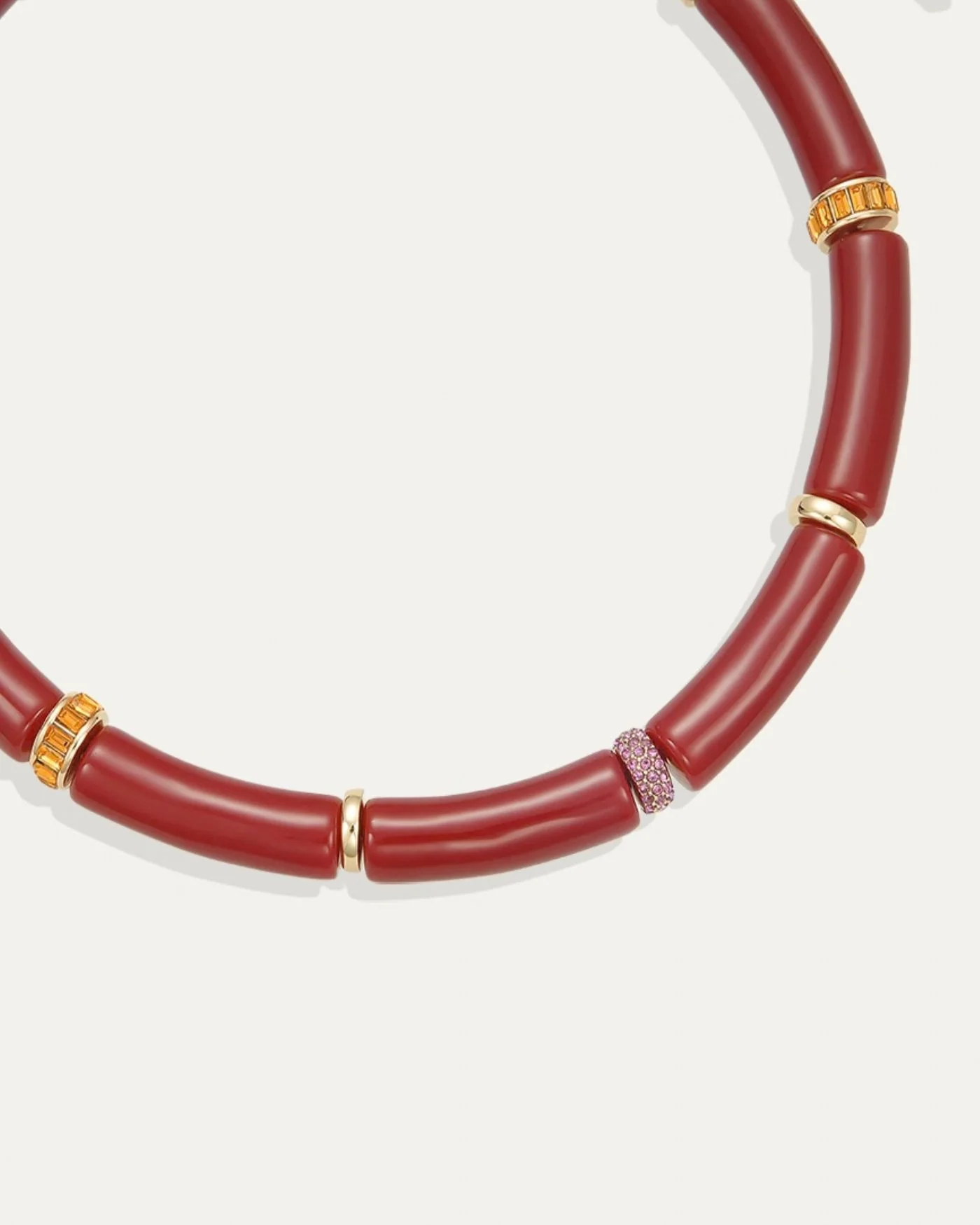 Diana Collar Necklace in Red with Gold, Pink Pavé and Citrine Rondelles