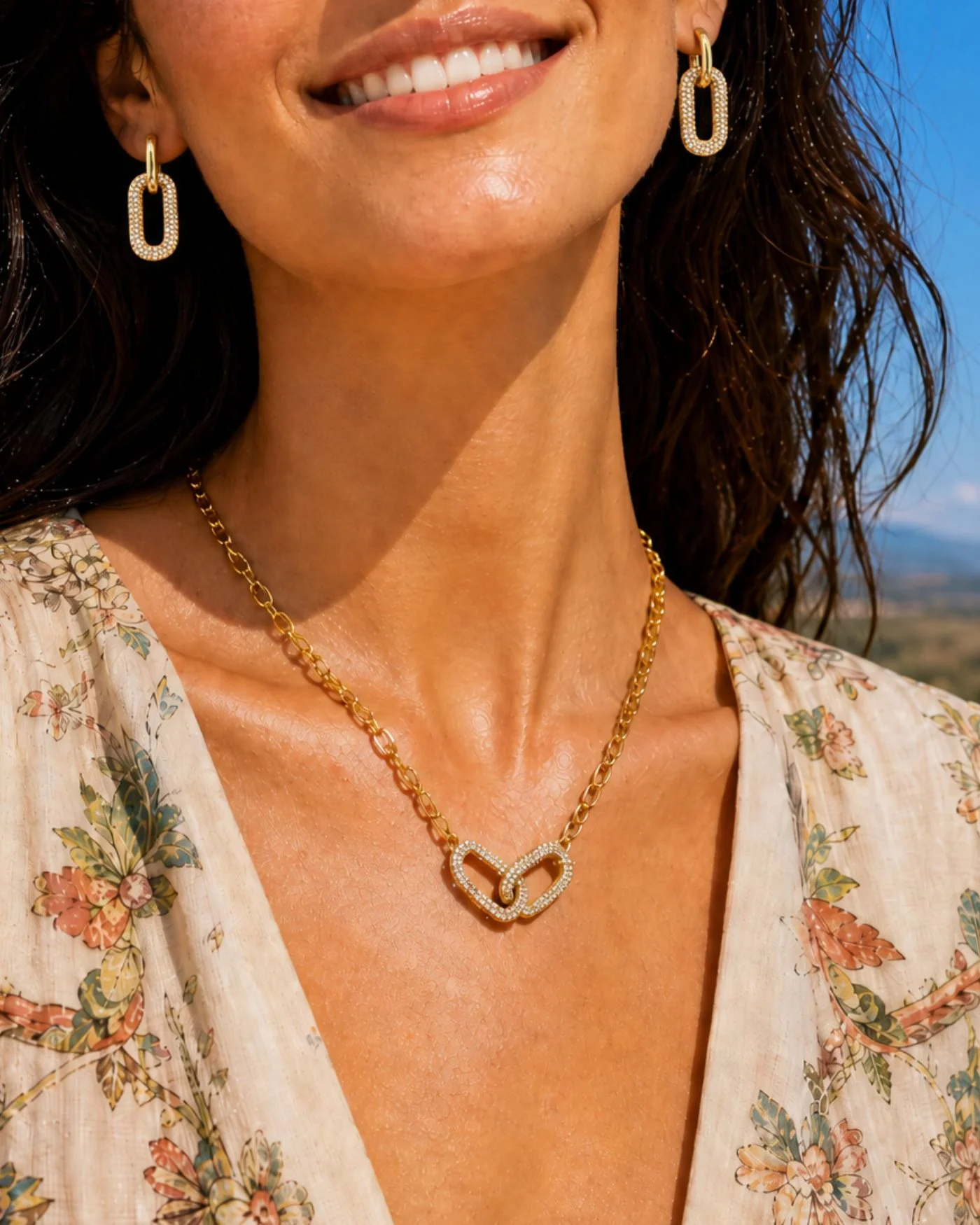Reversible Pavé Link Earrings in Gold or Silver