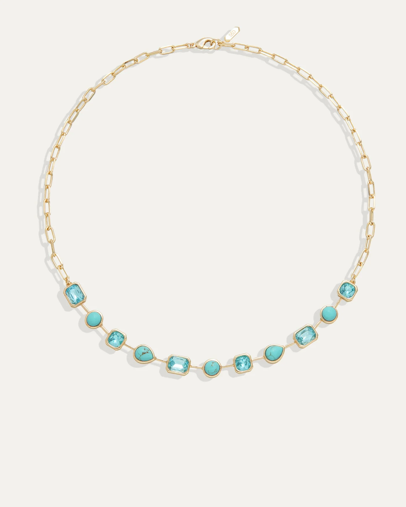 Naomie Paperclip Tennis Necklace in Turquoise with Adjustable Clasp