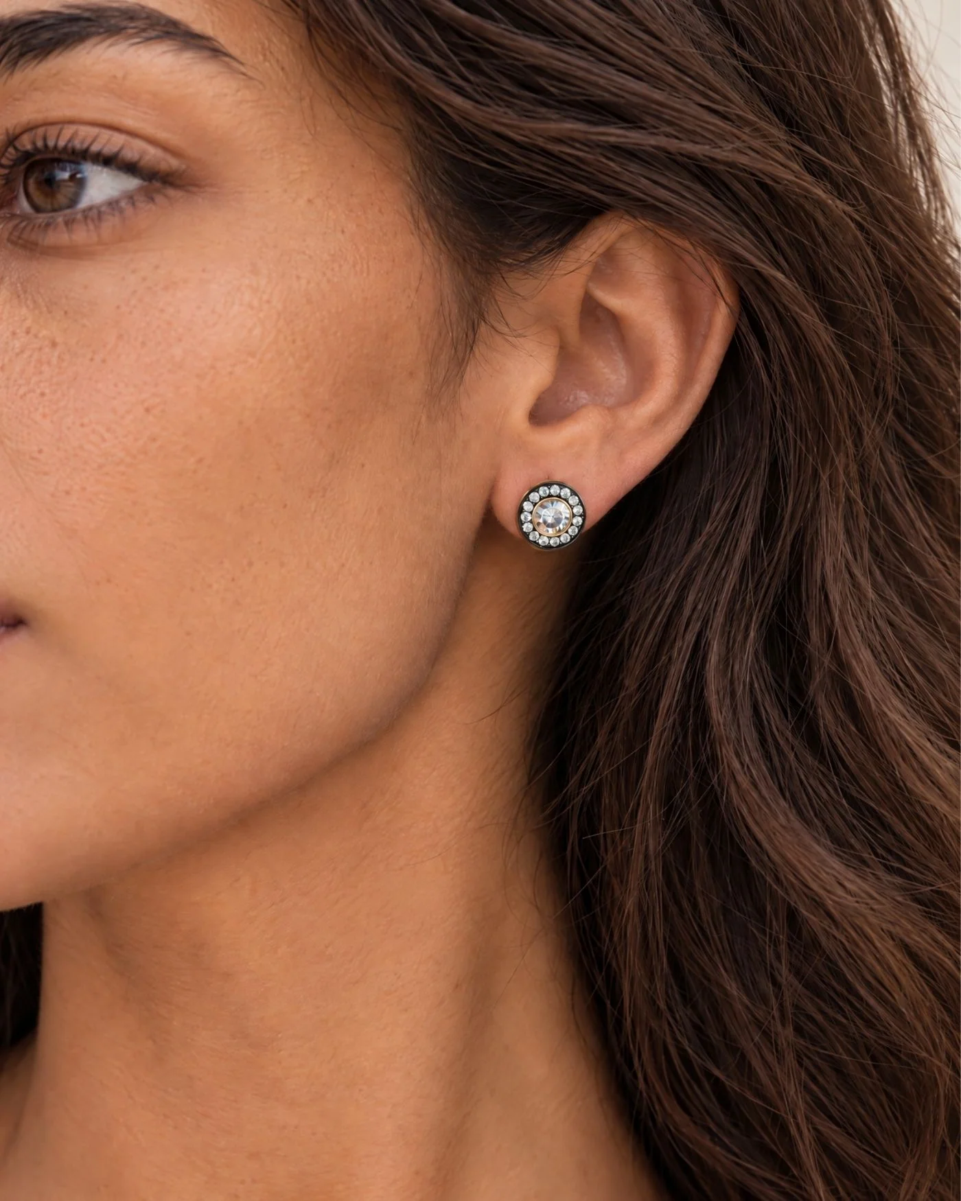 Naomie Two-Part Pavé Diamond Earrings in 12K Gold and Hematite