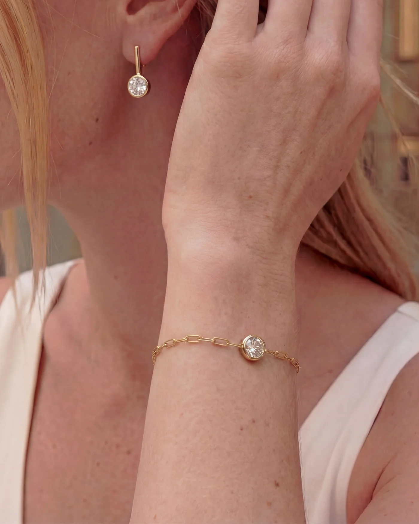 Ava Paperclip Bracelet in Diamond with 12k Gold-Plated Brass Chain