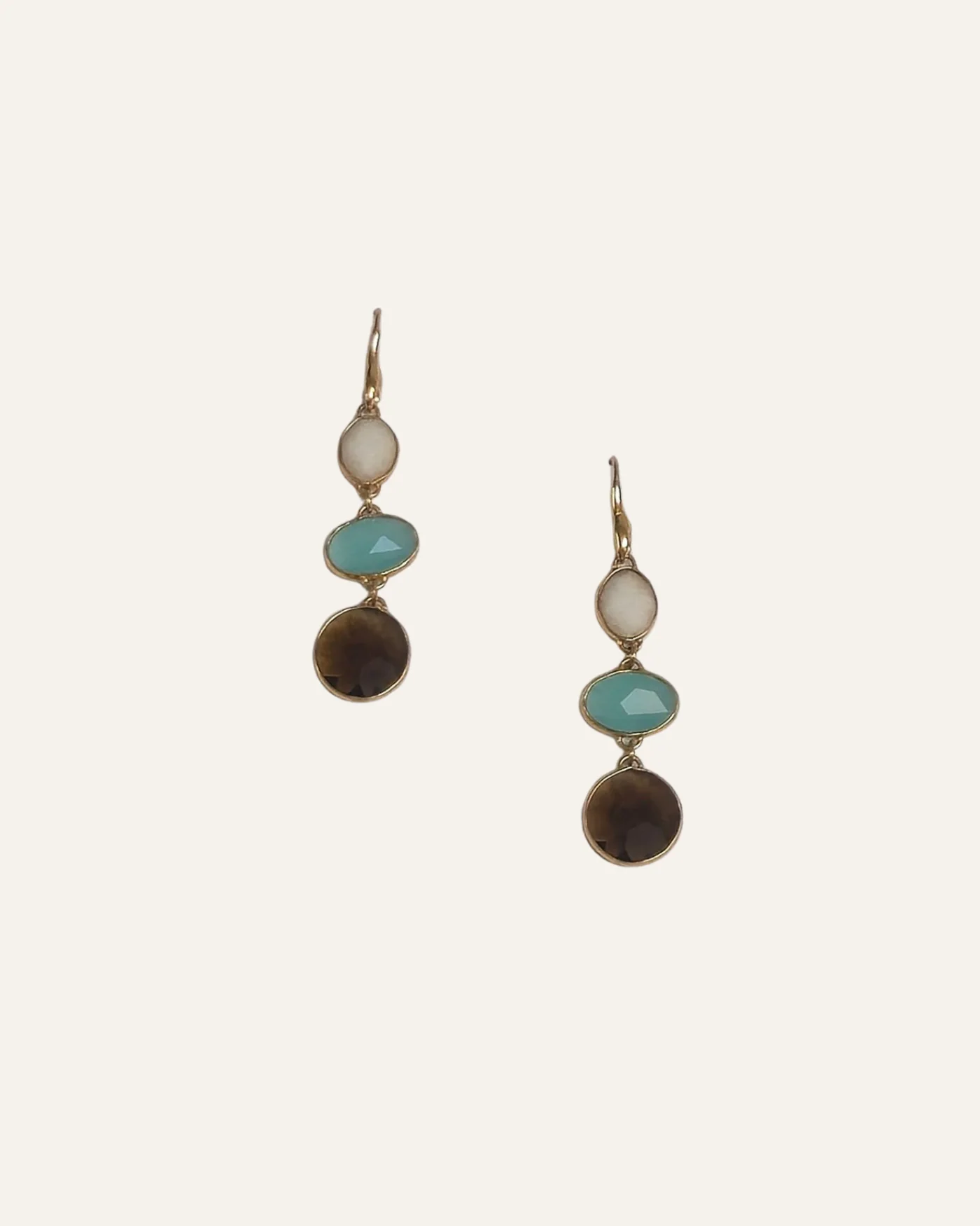 Serenity Drop Earrings in Gold with Brown Turquoise and White Stones