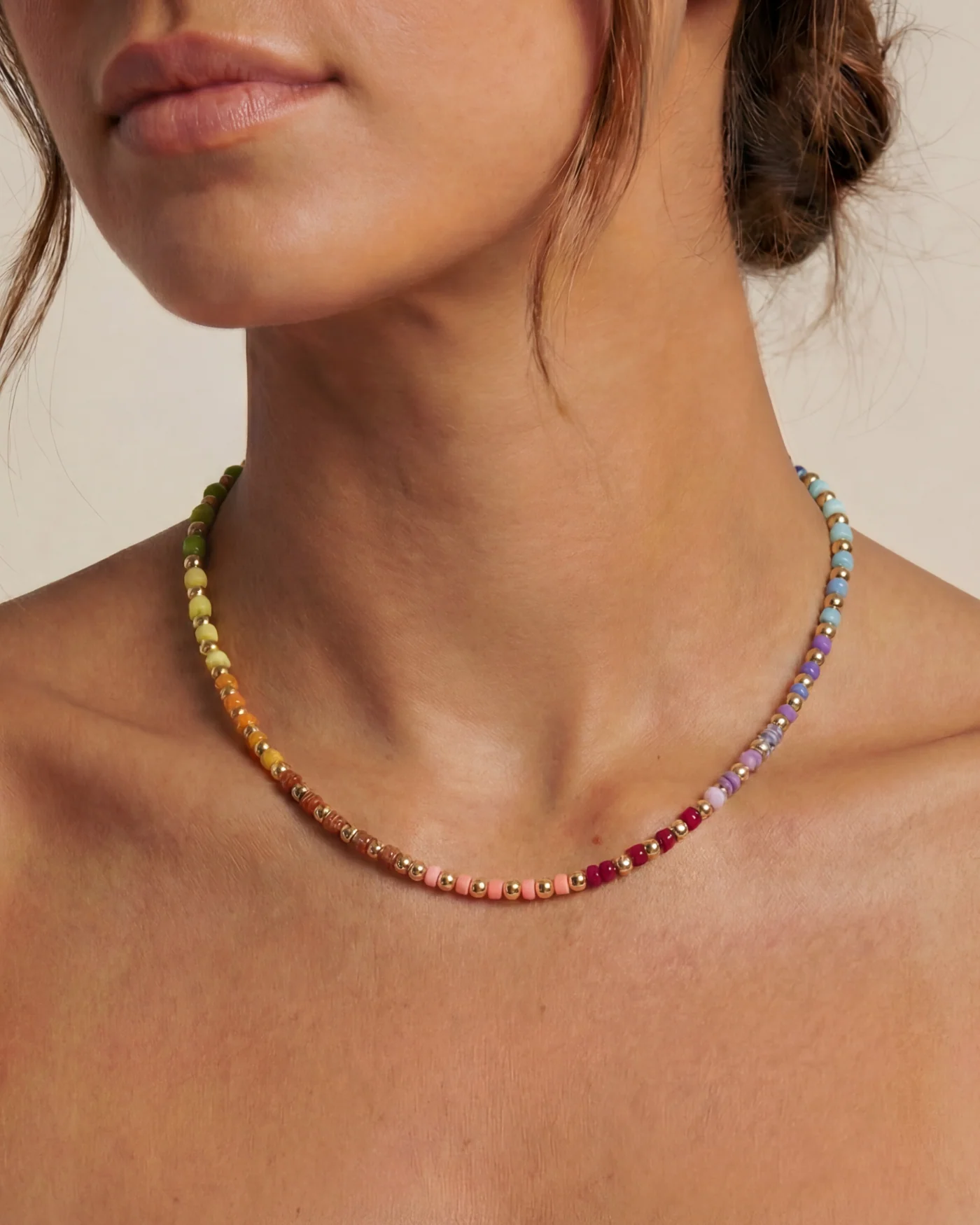 Kate Gemstone Beaded Necklace in Multi with Adjustable 16 to 19 Inch Length