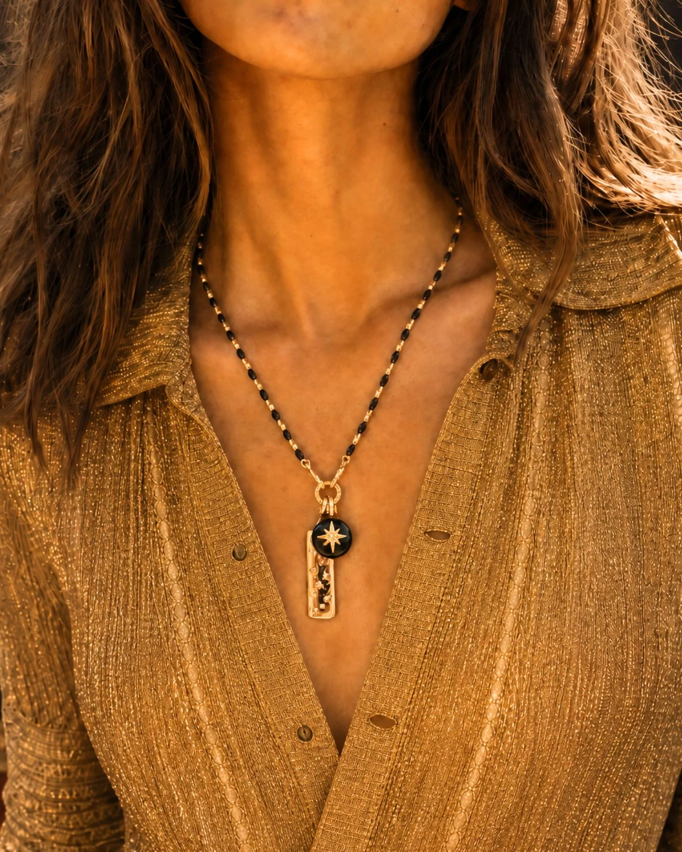 Joie Black Necklace and Celestial Charm Bundle with Two Charms