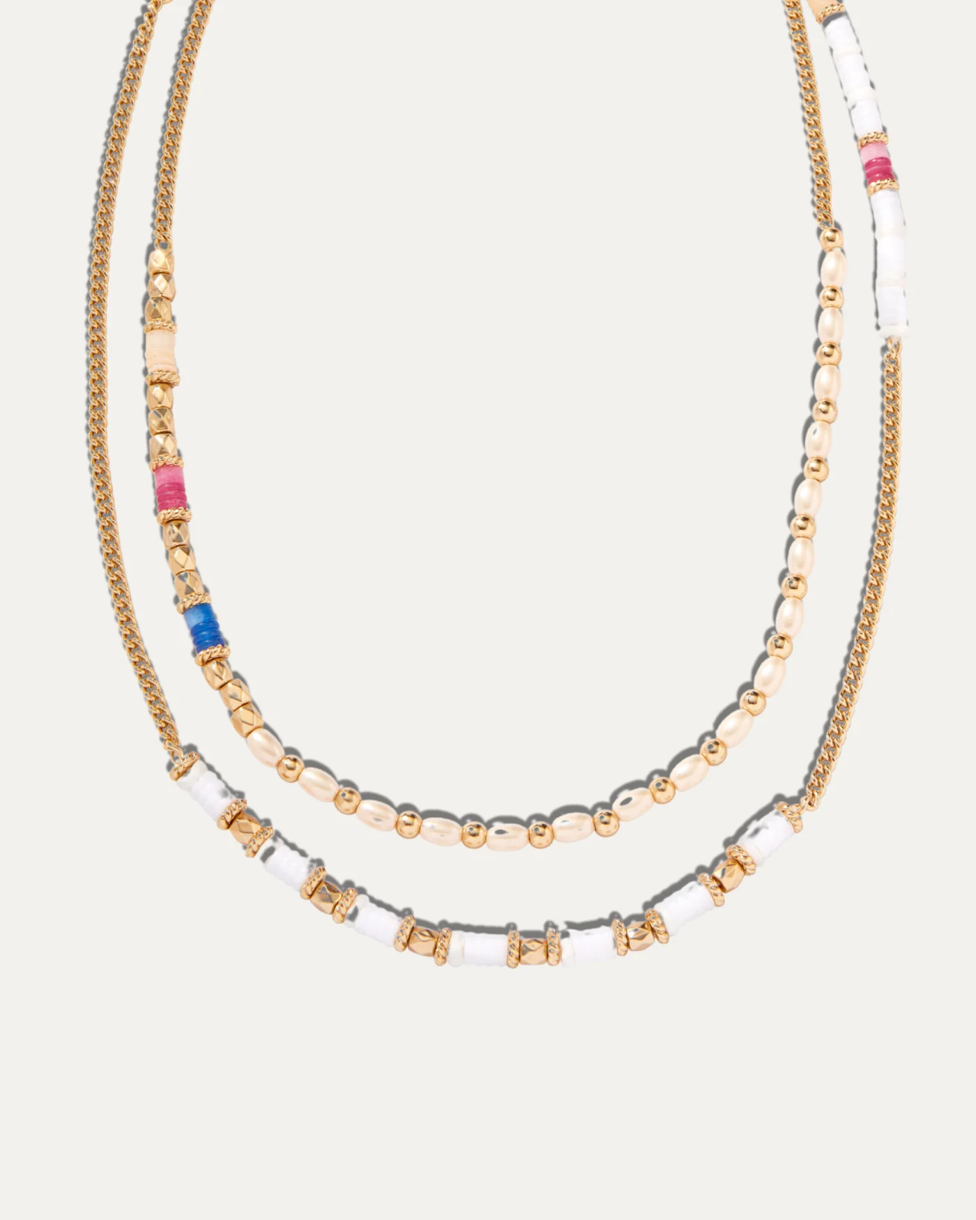 Day at the Beach Strand Necklace with Gold Chain and Heishi Beads
