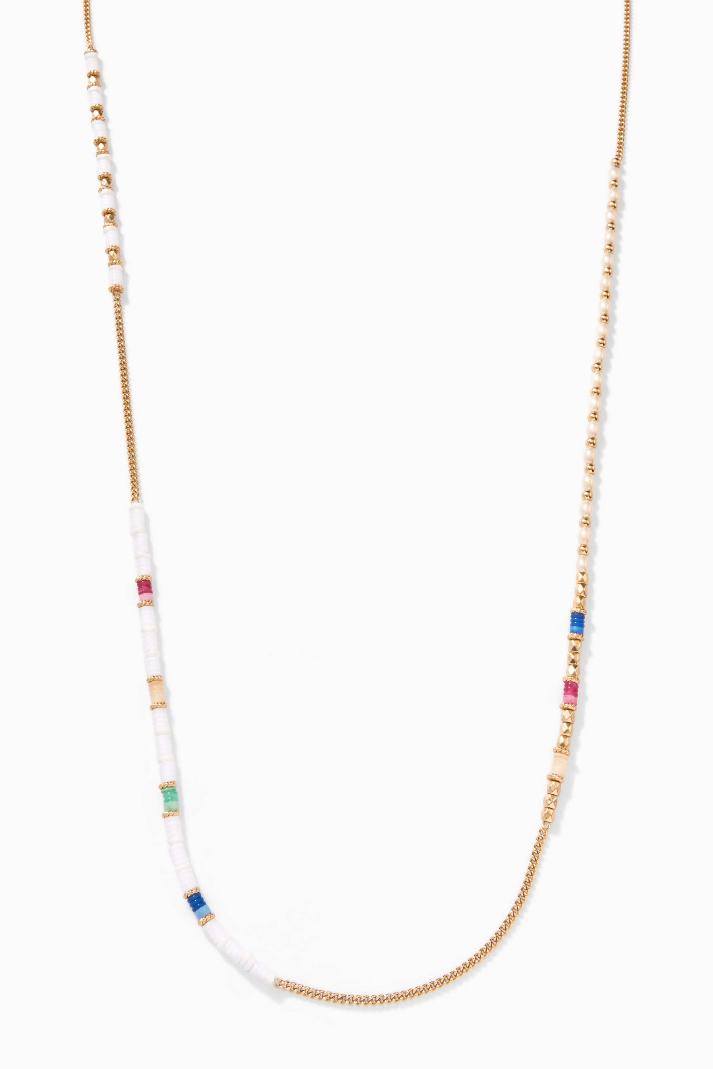 Day at the Beach Strand Necklace with Gold Chain and Heishi Beads
