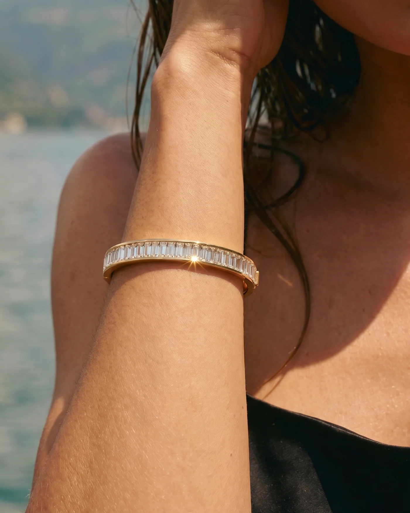 Channel Set Cuff Bracelet in 10-Karat Gold-Dipped Brass