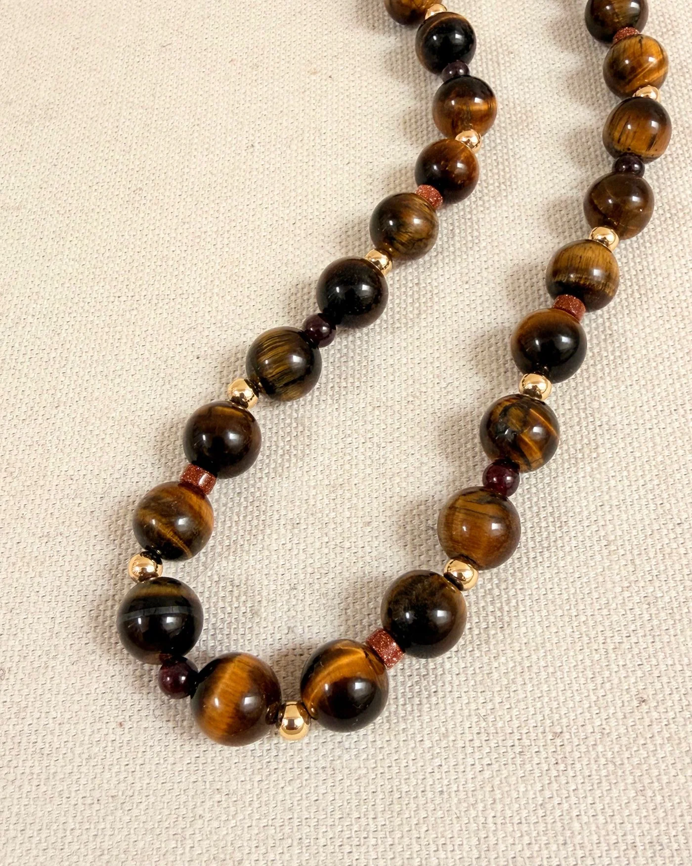 Dot Necklace in Tiger's Eye with 12-Karat Gold-Dipped Brass