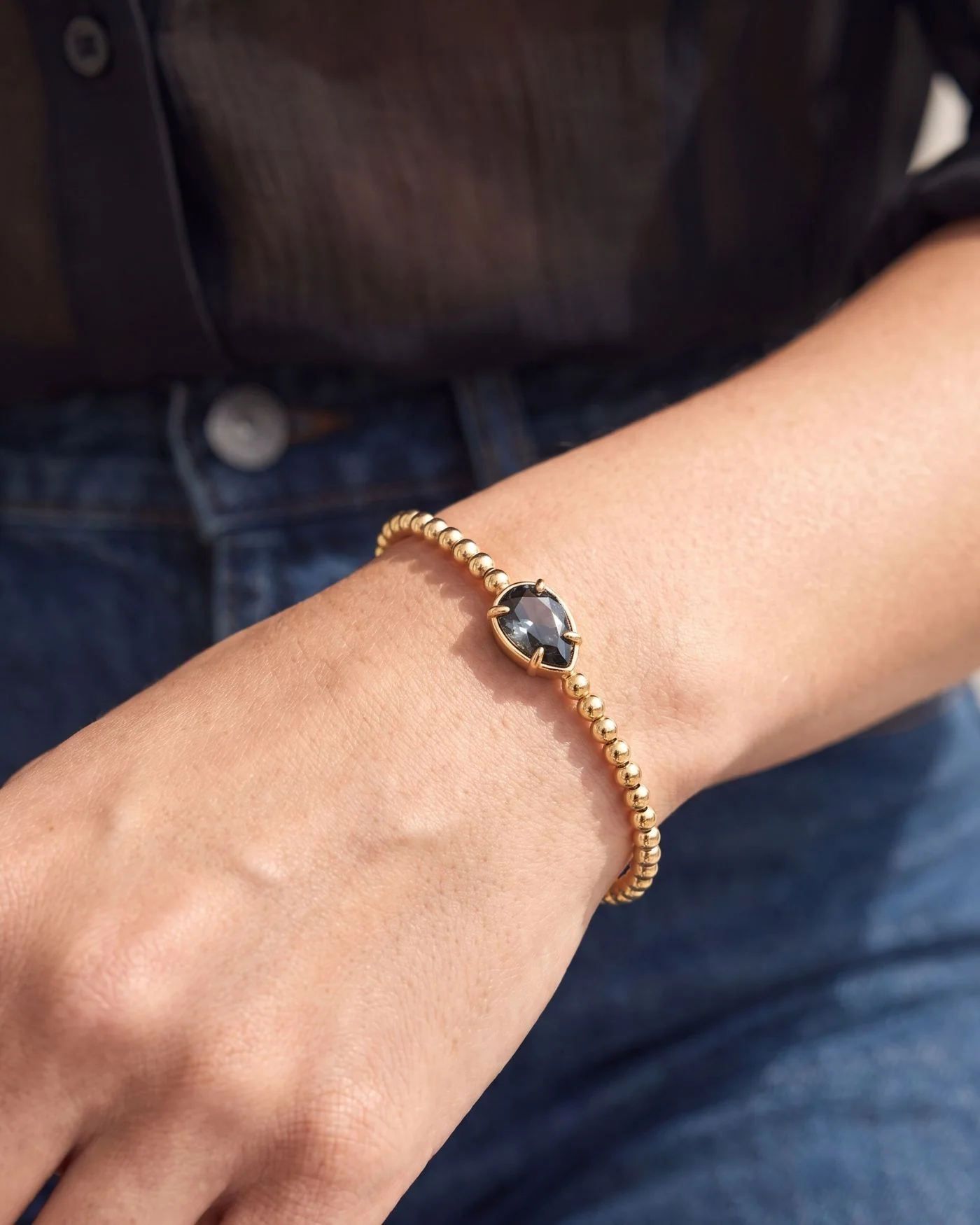 Sienna Pear Cuff in Black Diamond Gold-Dipped Brass Bracelet