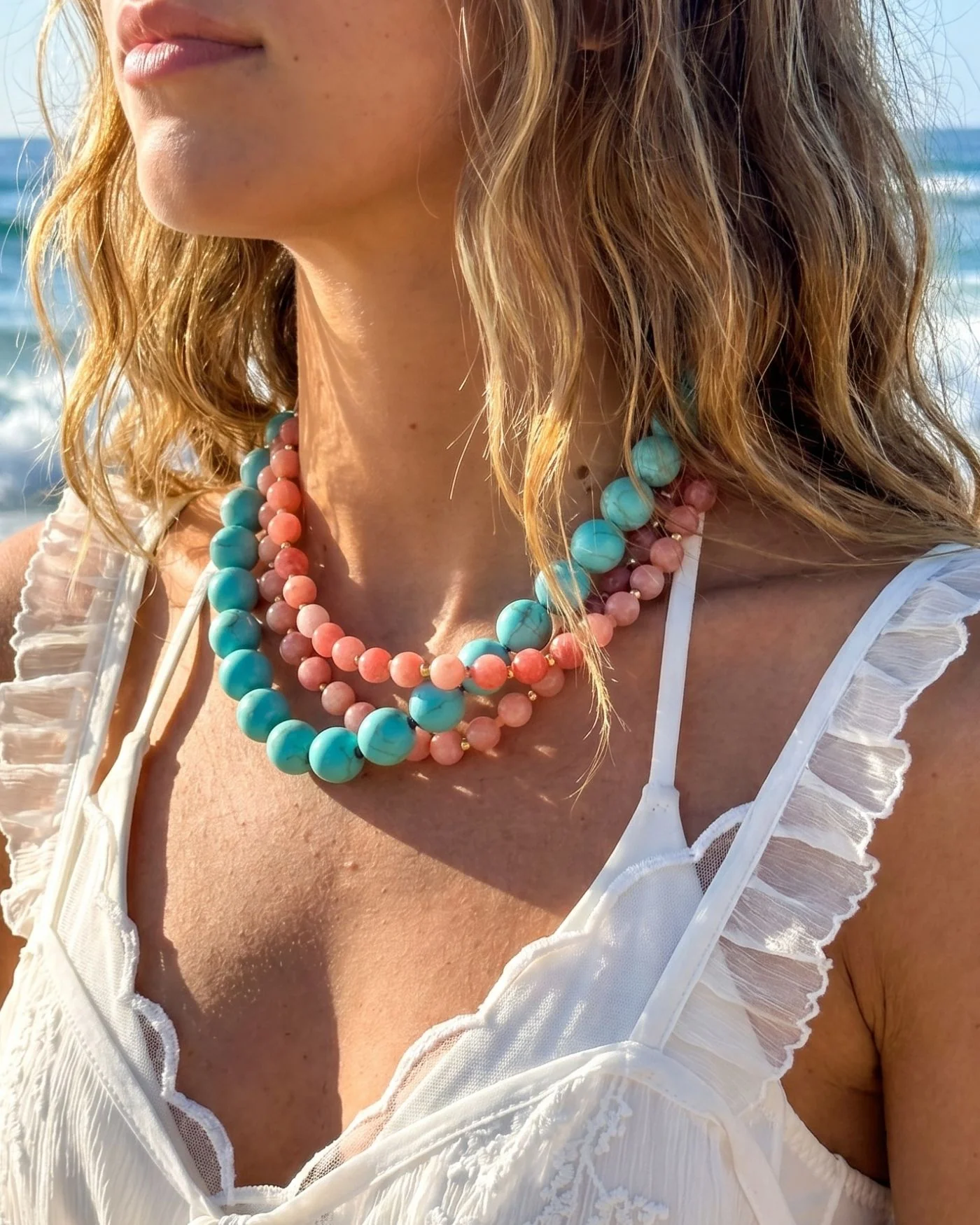 Turquoise Gumball Necklace with Simulated Turquoise Beads