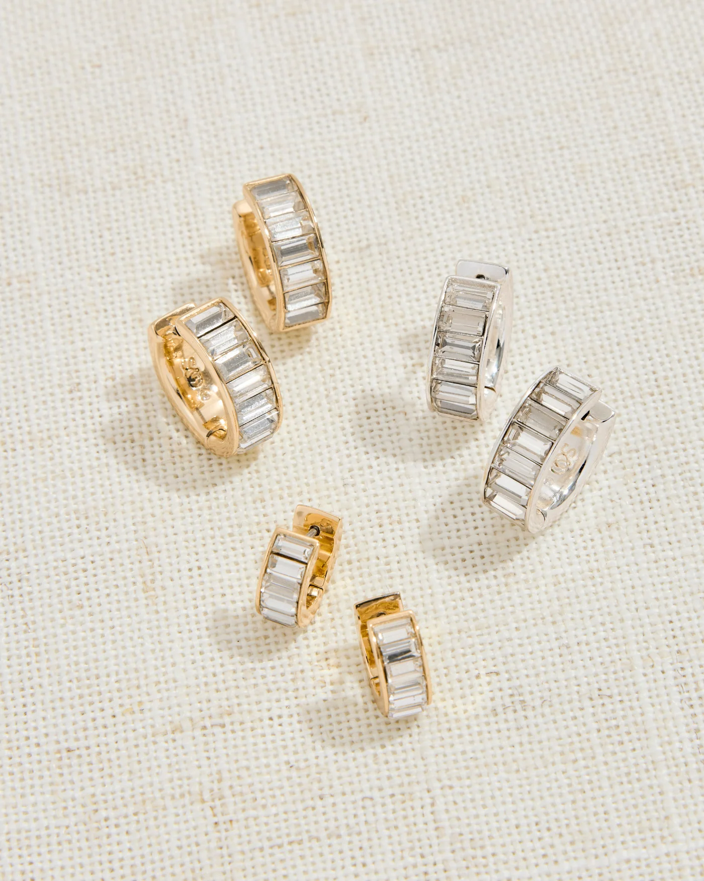 Channel Set Huggie Earrings in Rhodium Plated Silver Tone