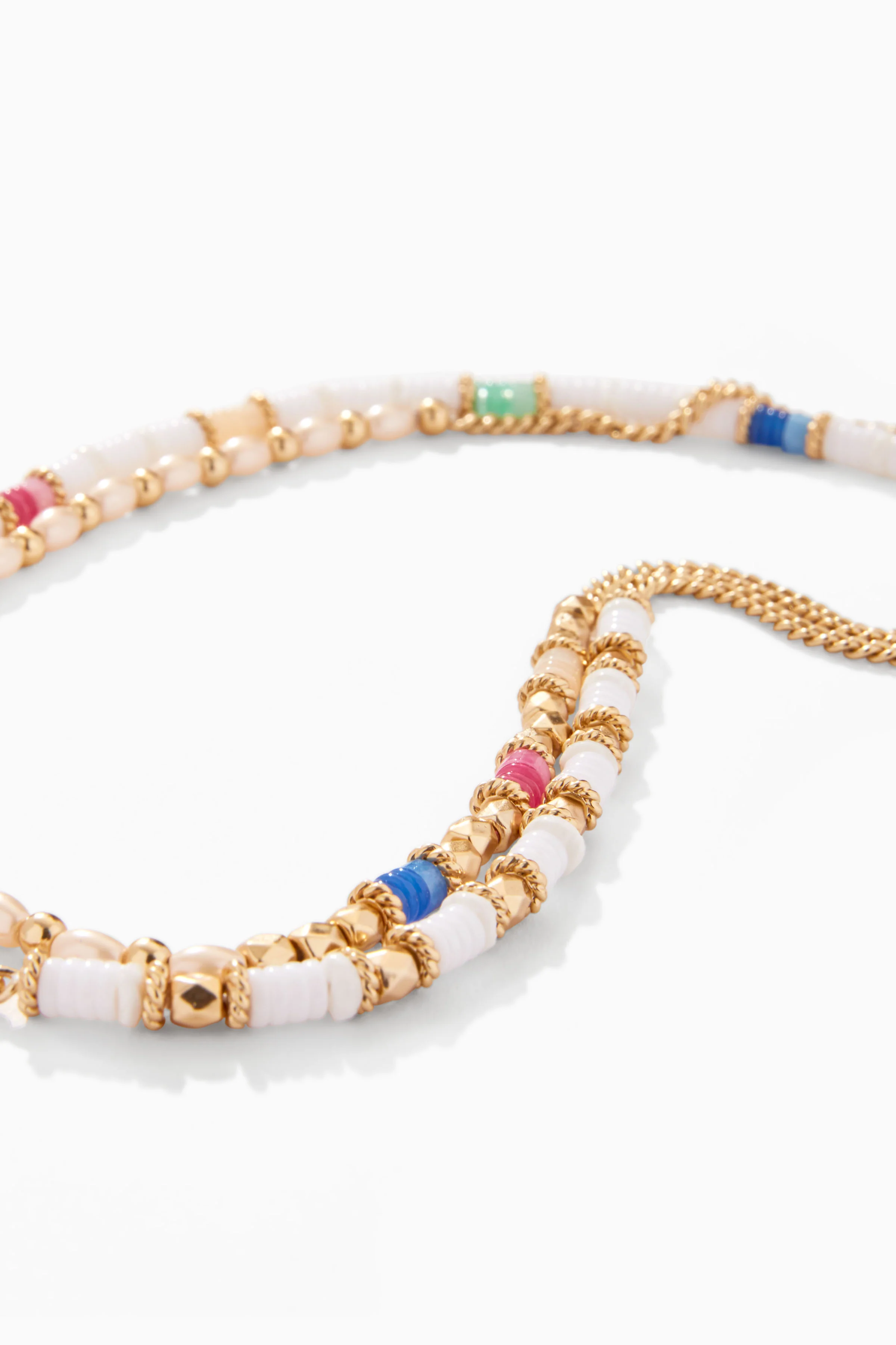 Day at the Beach Strand Necklace with Gold Chain and Heishi Beads