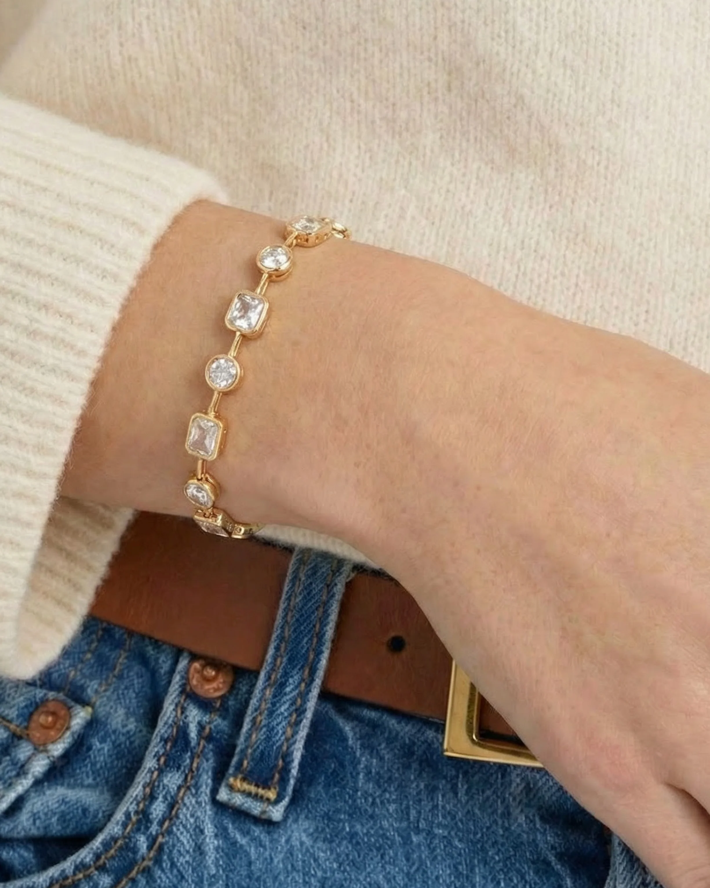 Naomie Tennis Bracelet in 12k Gold-Plated Brass