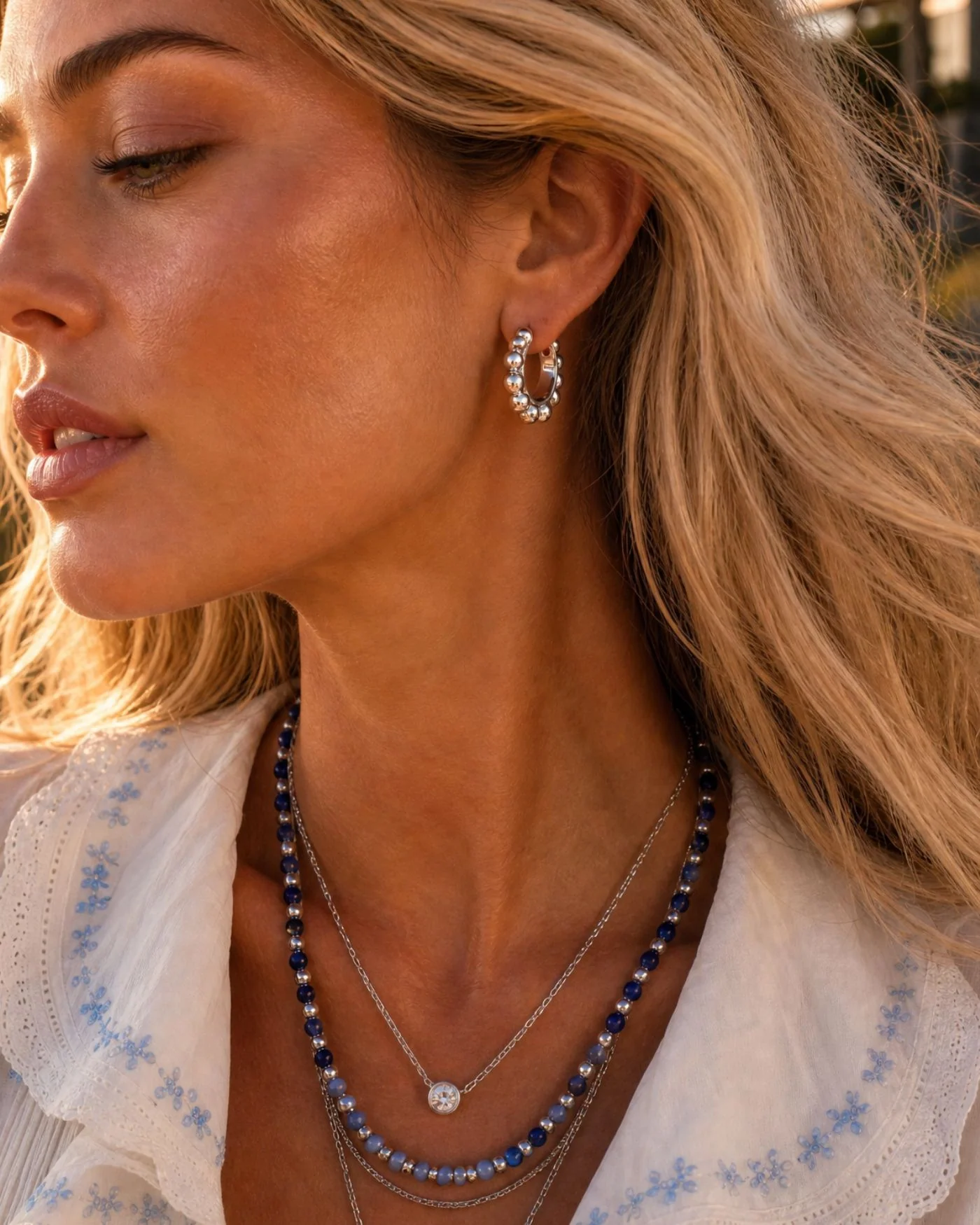 Sienna Hoop Earrings in Silver with Graduated Ball Design