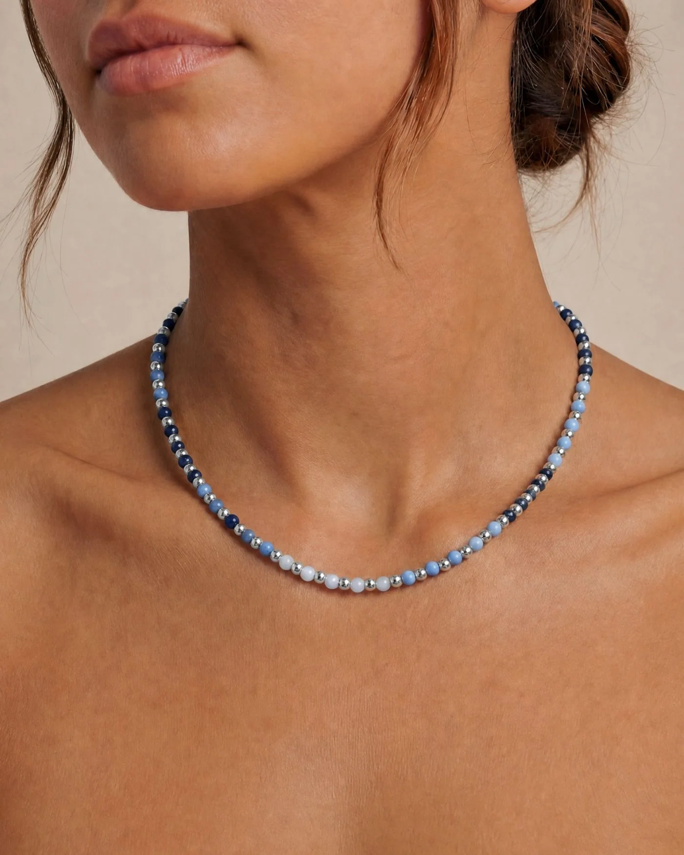 Kate Gemstone Necklace in Blue with Lapis Beads and Silver Finish