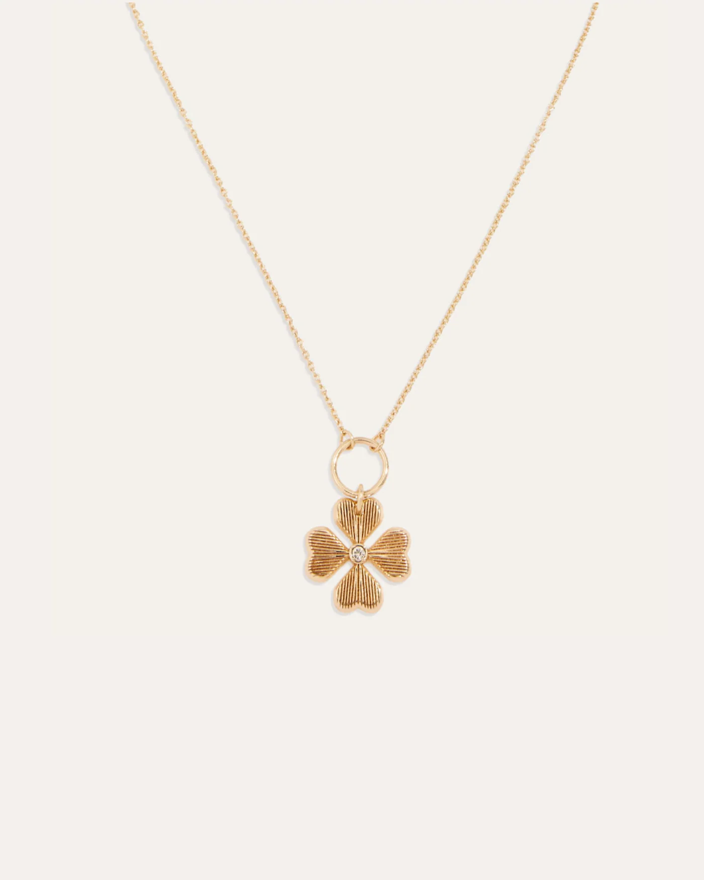 Lucky Hearts Necklace with Four-Leaf Clover Pendant in 12k Gold-Plated Brass