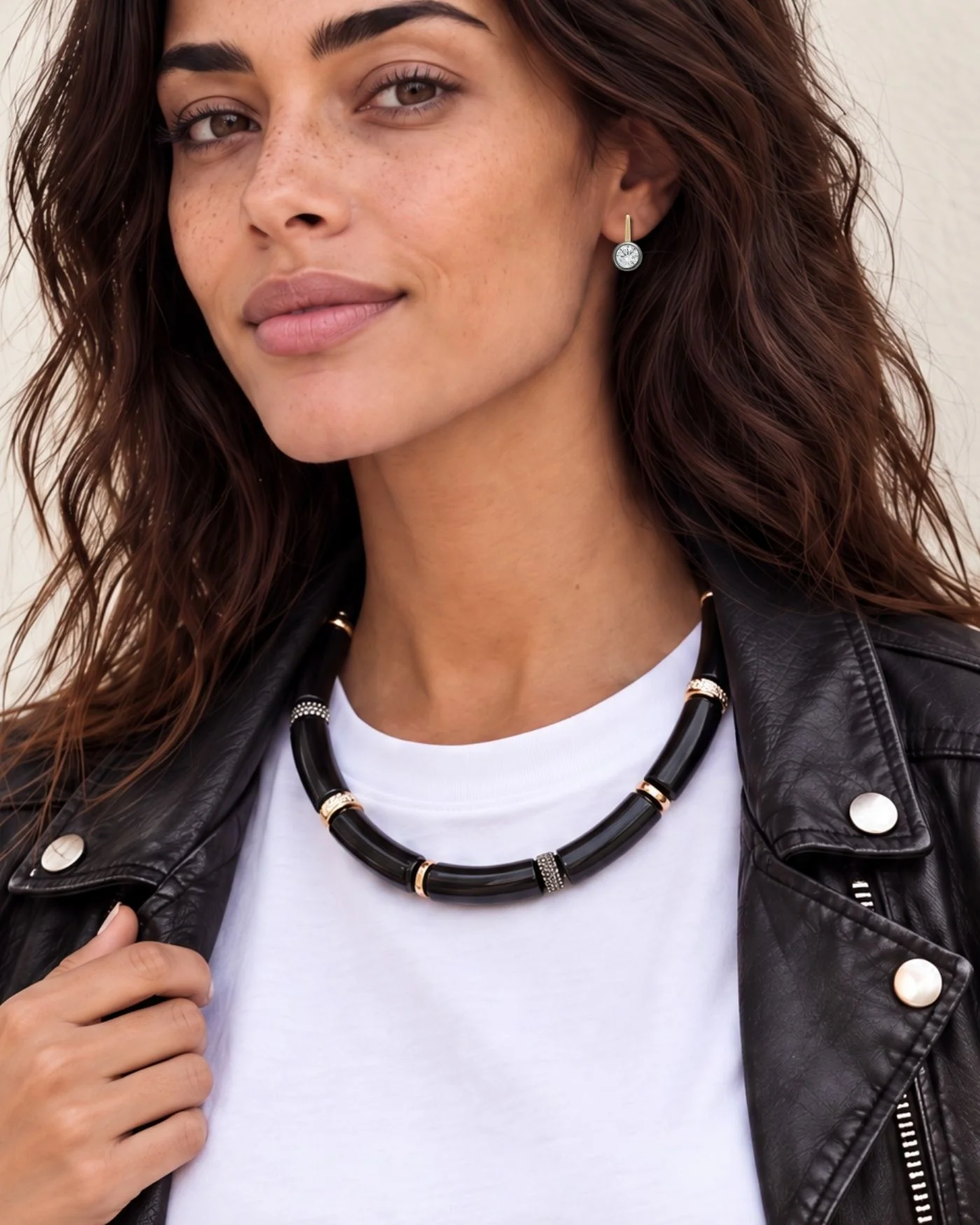 Diana Collar Necklace in Black Resin with Mixed Rondelle Accents