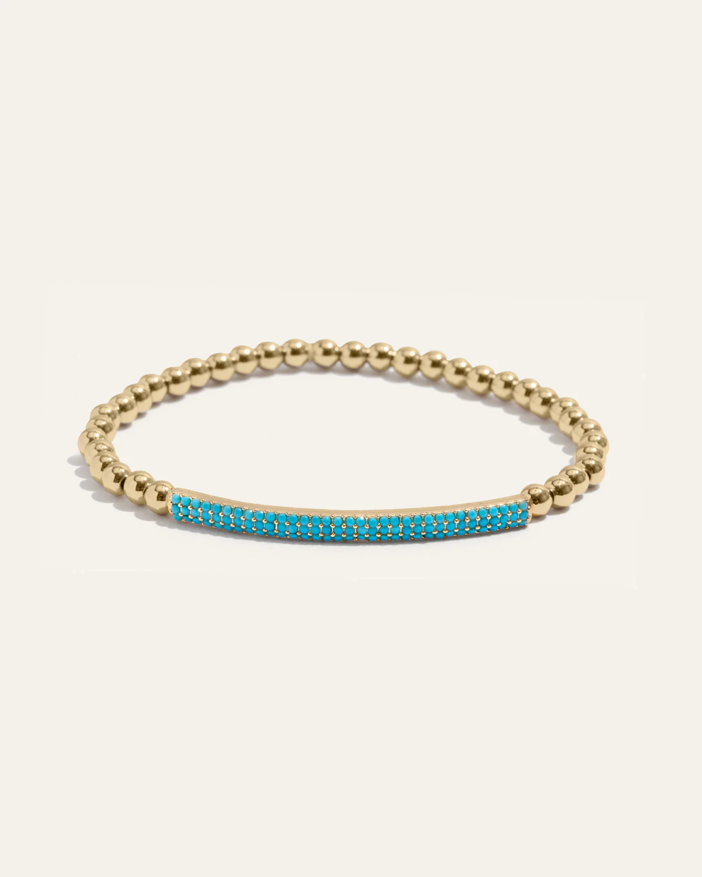 Tribute Beaded Stretch Bracelet in Gold with Turquoise Pavé Bar