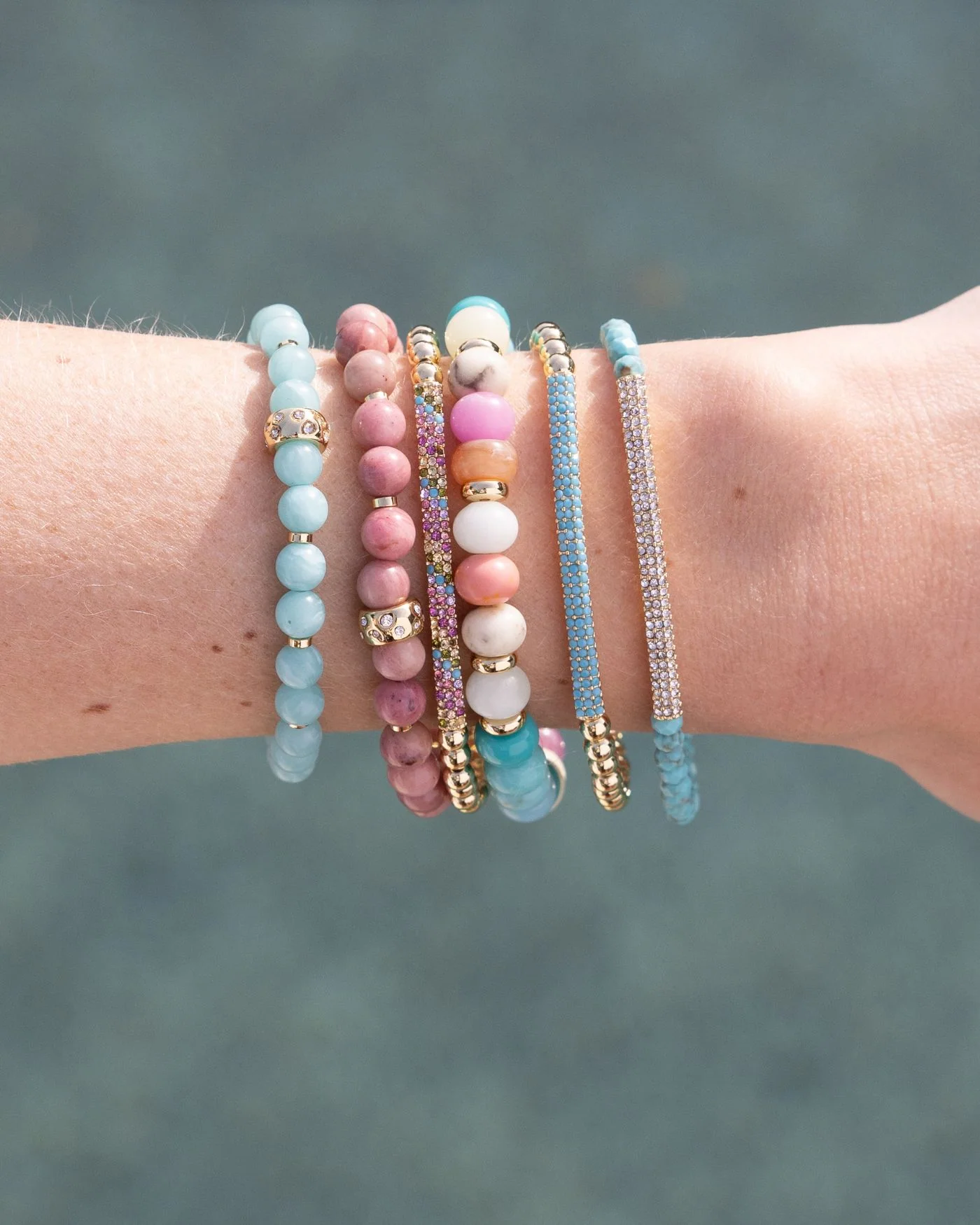 Tribute Beaded Stretch Bracelets with Handset Pavé Bar