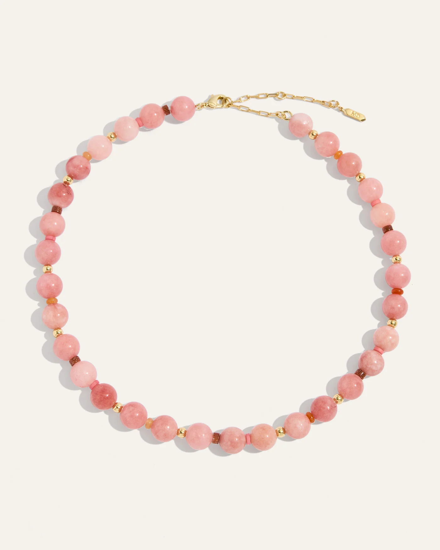 Dot Necklace in Strawberry Sunstone Quartz with Jade and Gold Beads